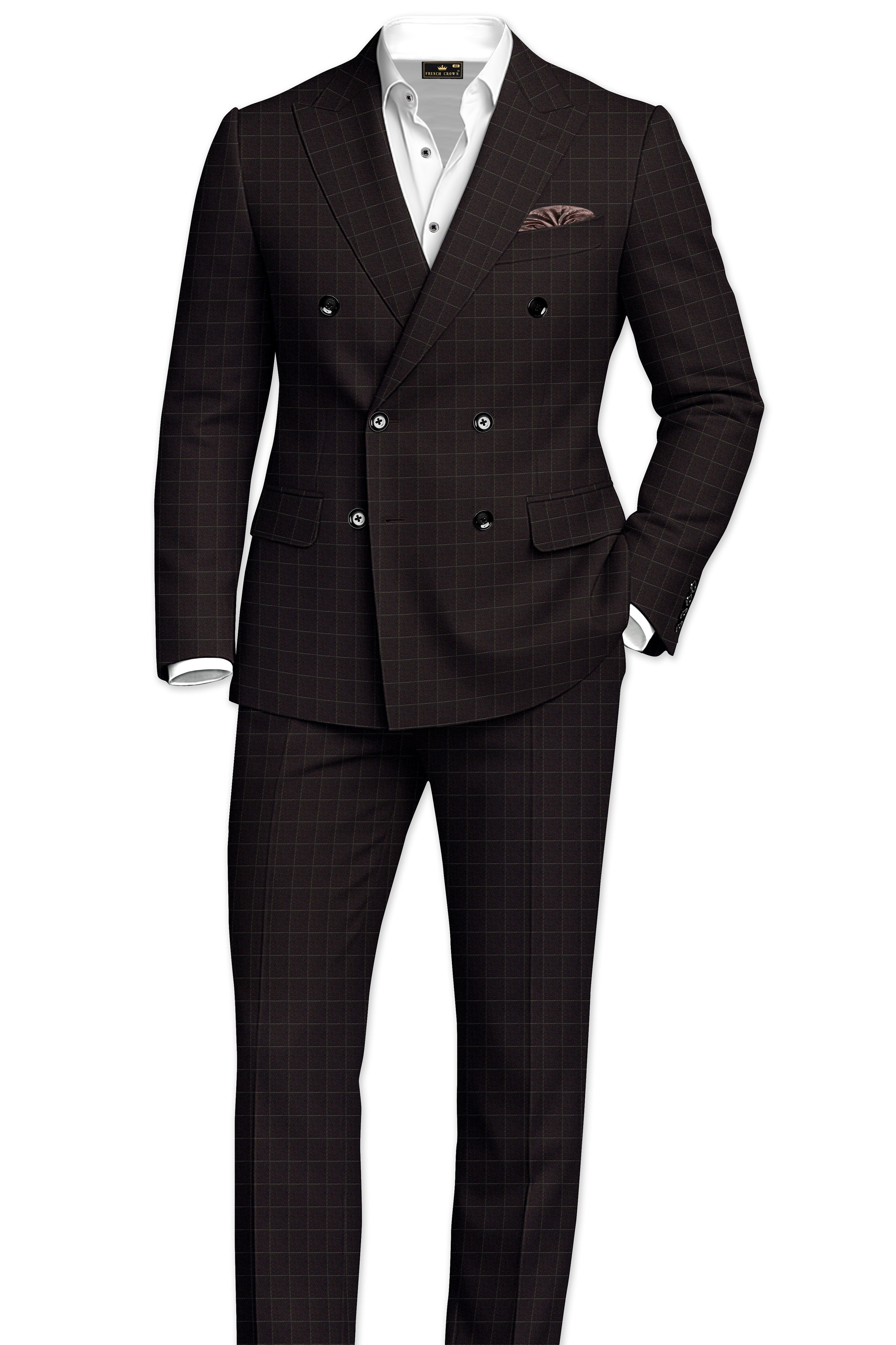Thunder Brown windowpane Double Breasted Suit