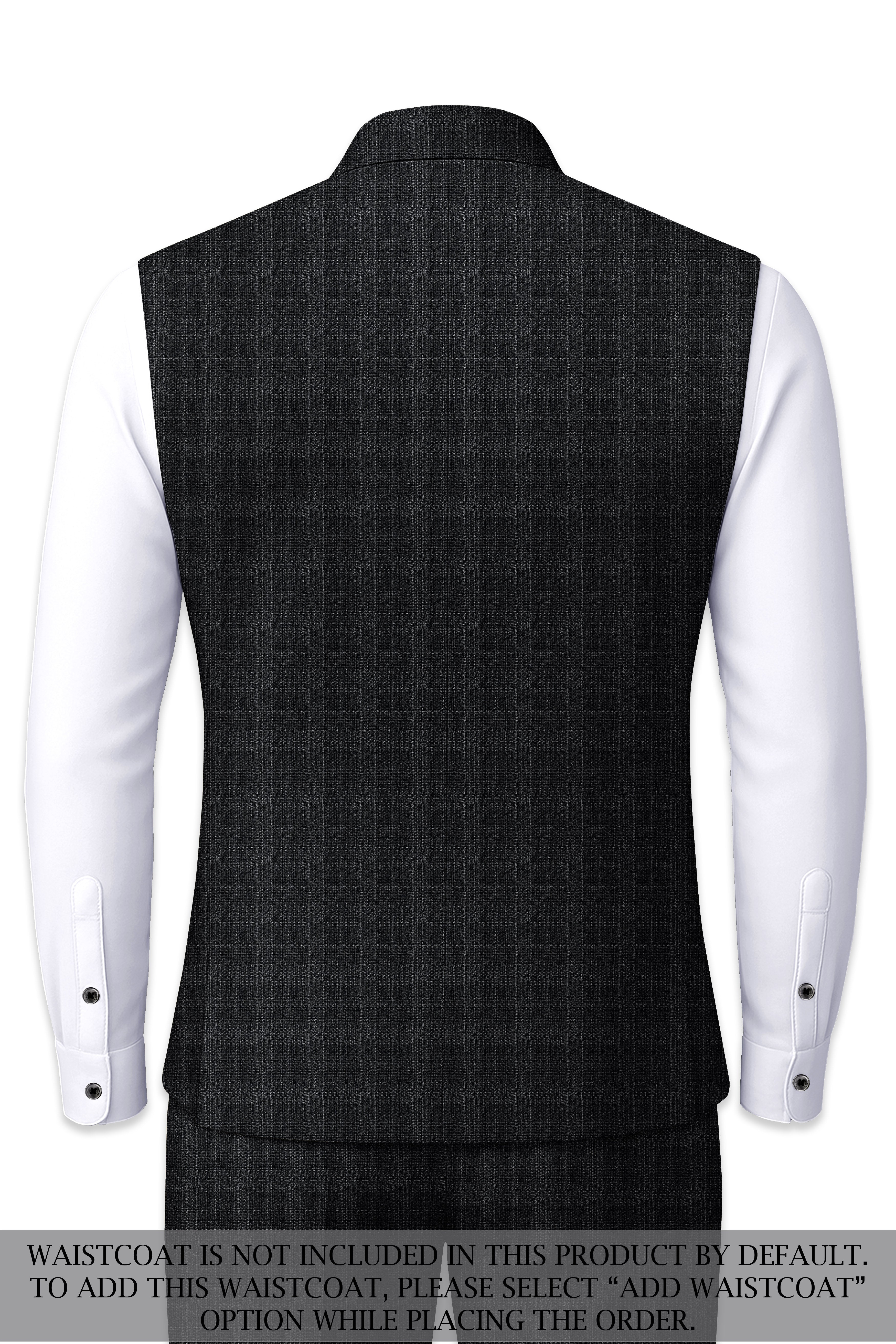 Charcoal Gray Plaid Cross Placket Bandhgala Suit