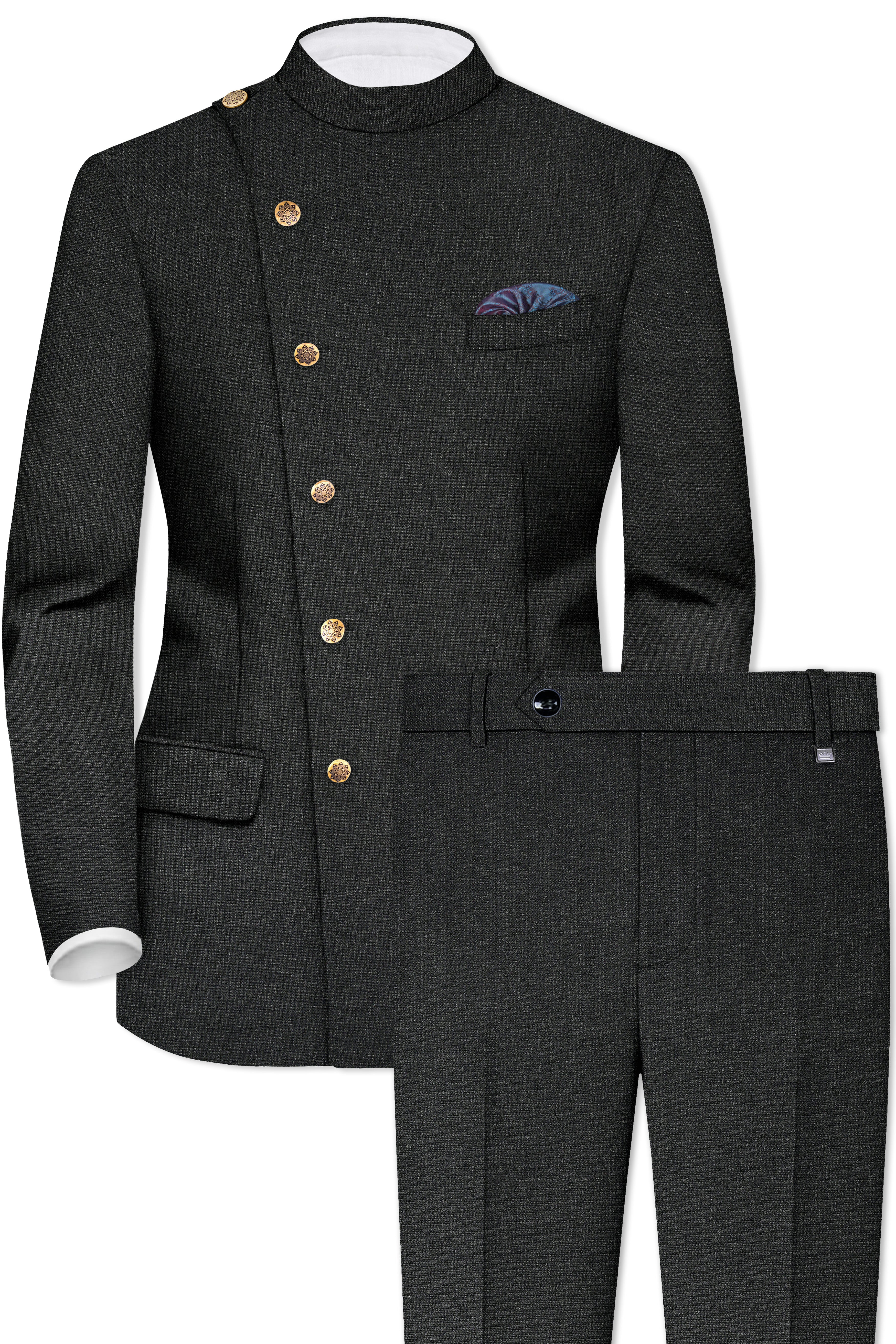 Piano Gray Cross Placket Bandhgala Suit