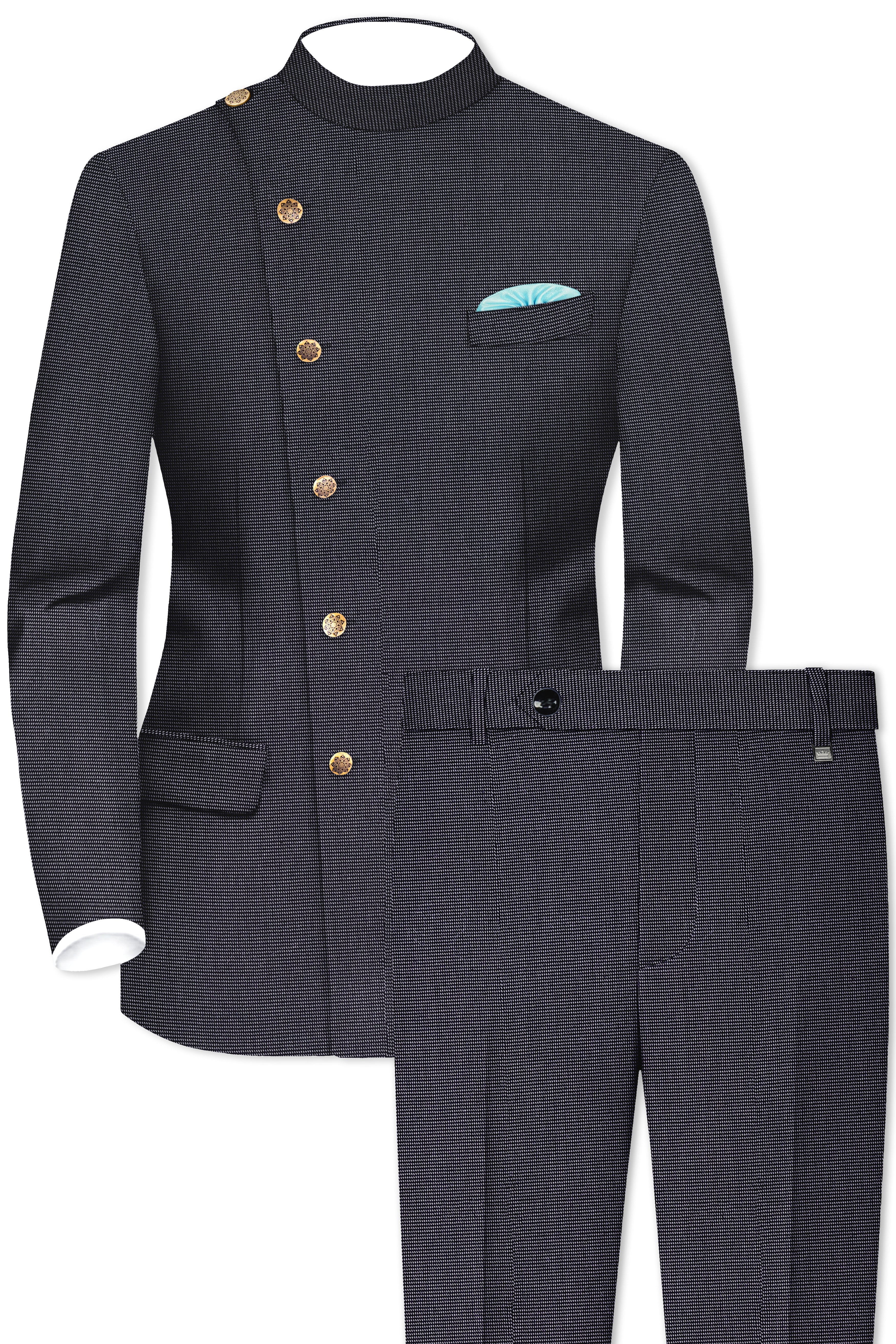 Gunmetal Gray Cross Placket Bandhgala Premium Cotton Suit