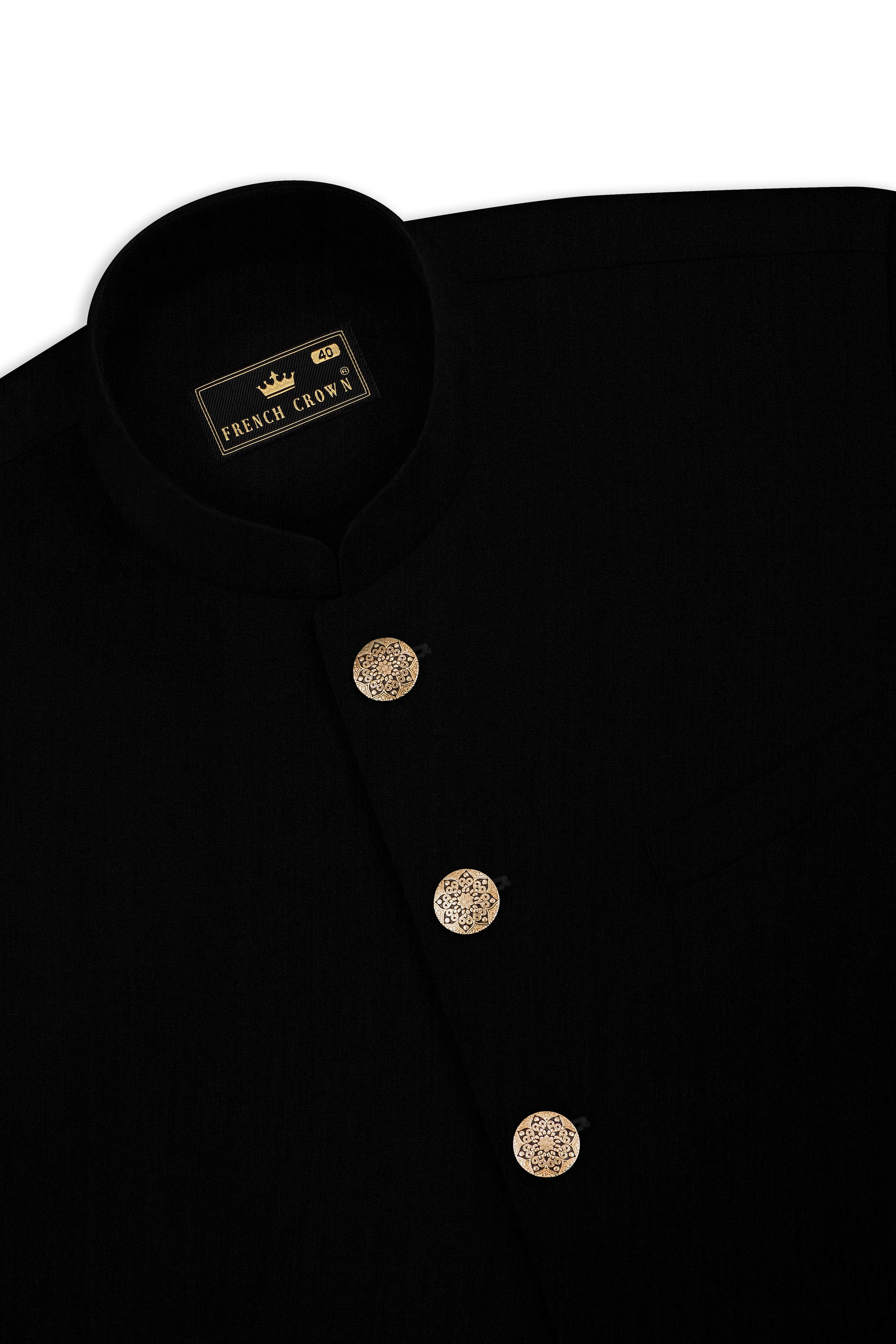 Thunder Black Cross Placket Bandhgala Suit