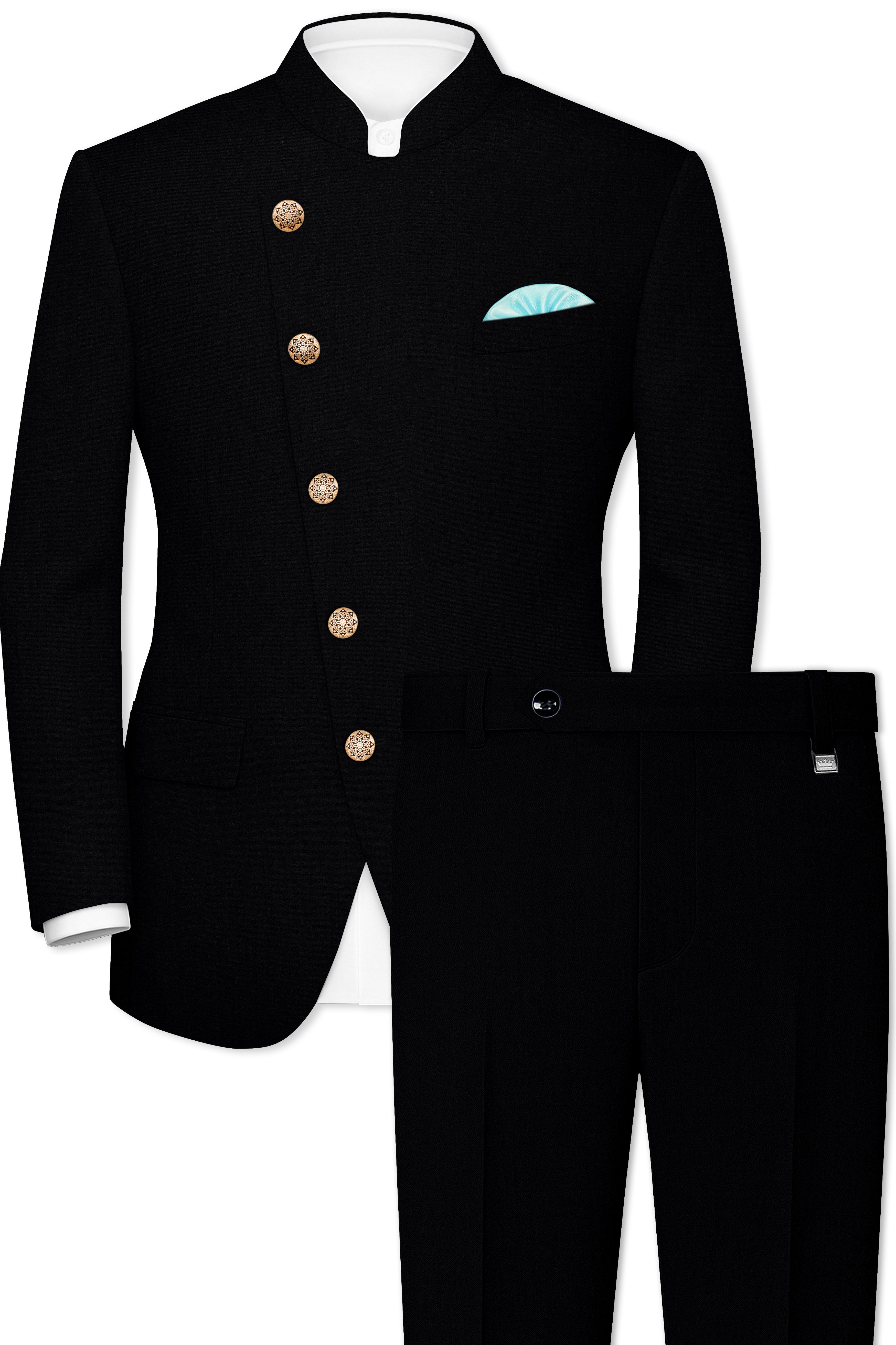 Thunder Black Cross Placket Bandhgala Suit