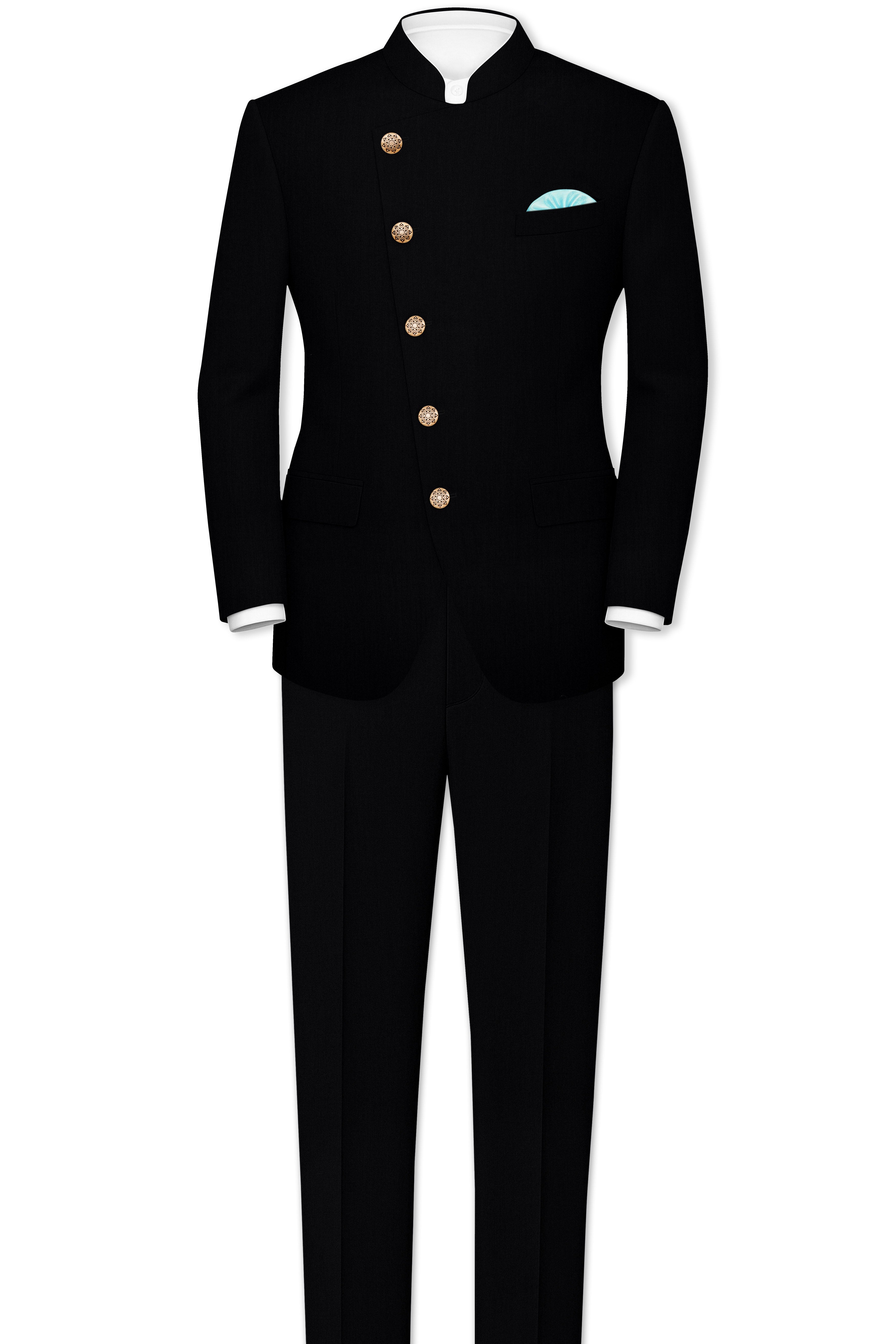Thunder Black Cross Placket Bandhgala Suit