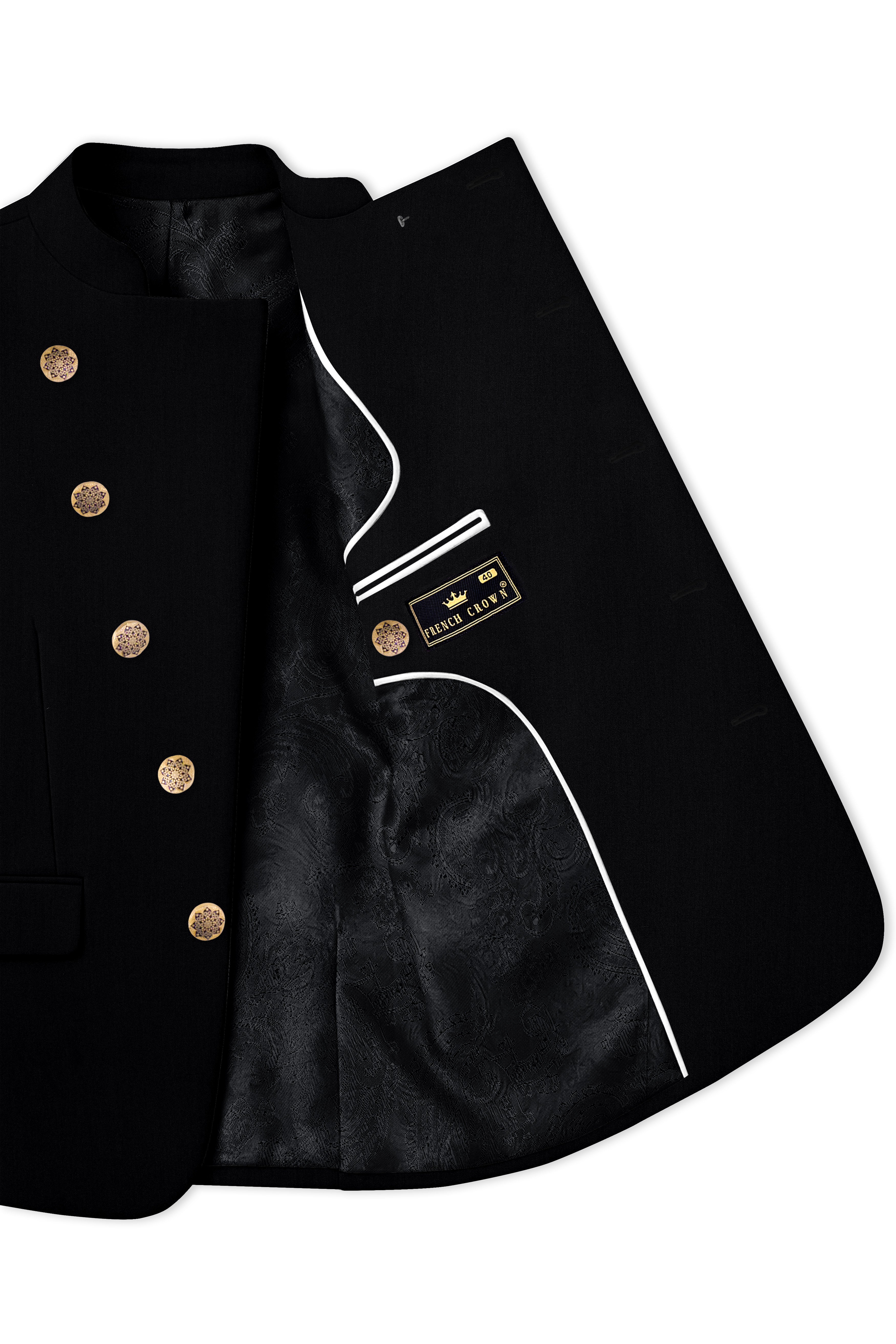 Thunder Black Cross Placket Bandhgala Suit