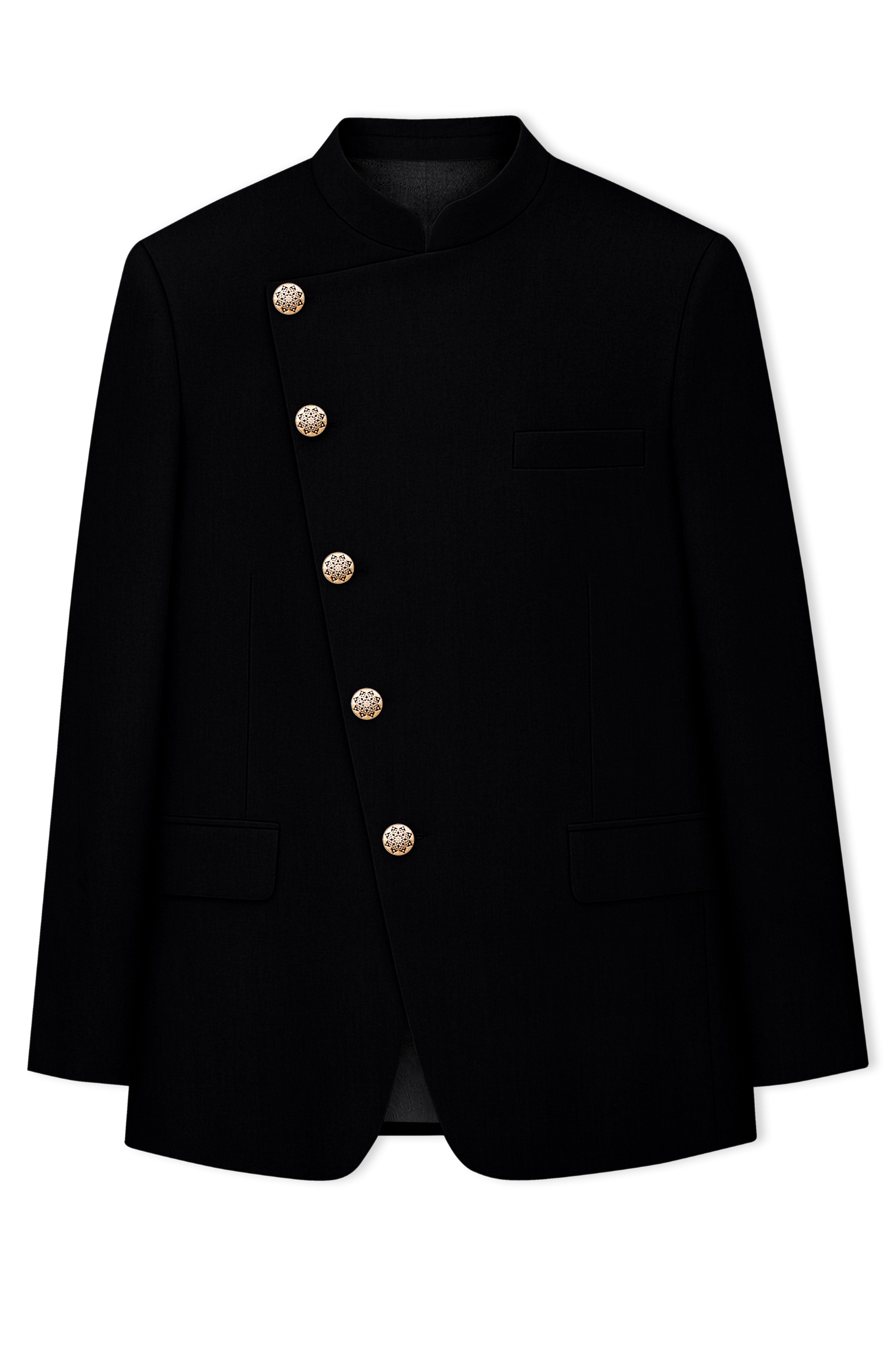 Thunder Black Cross Placket Bandhgala Suit
