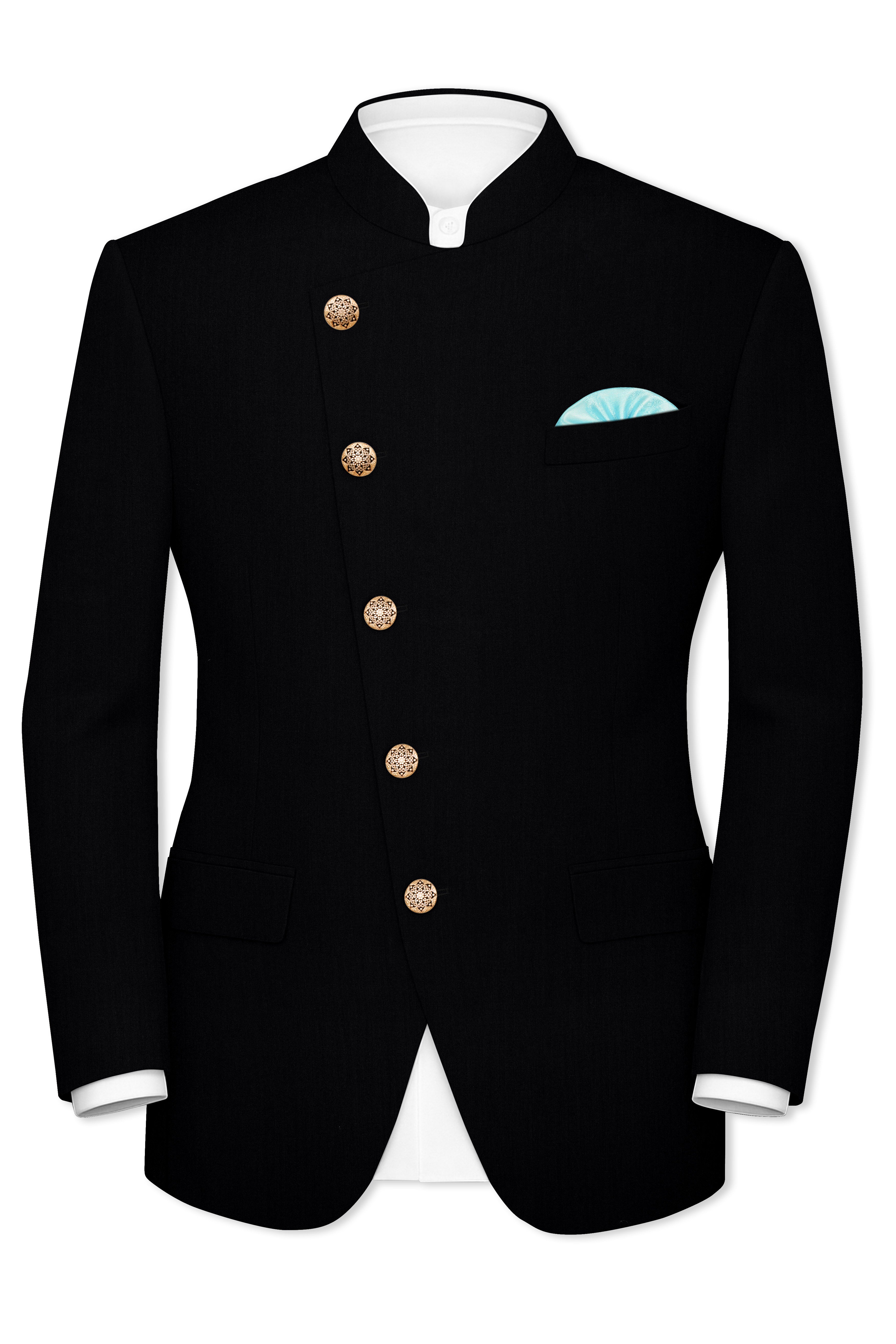 Thunder Black Cross Placket Bandhgala Suit