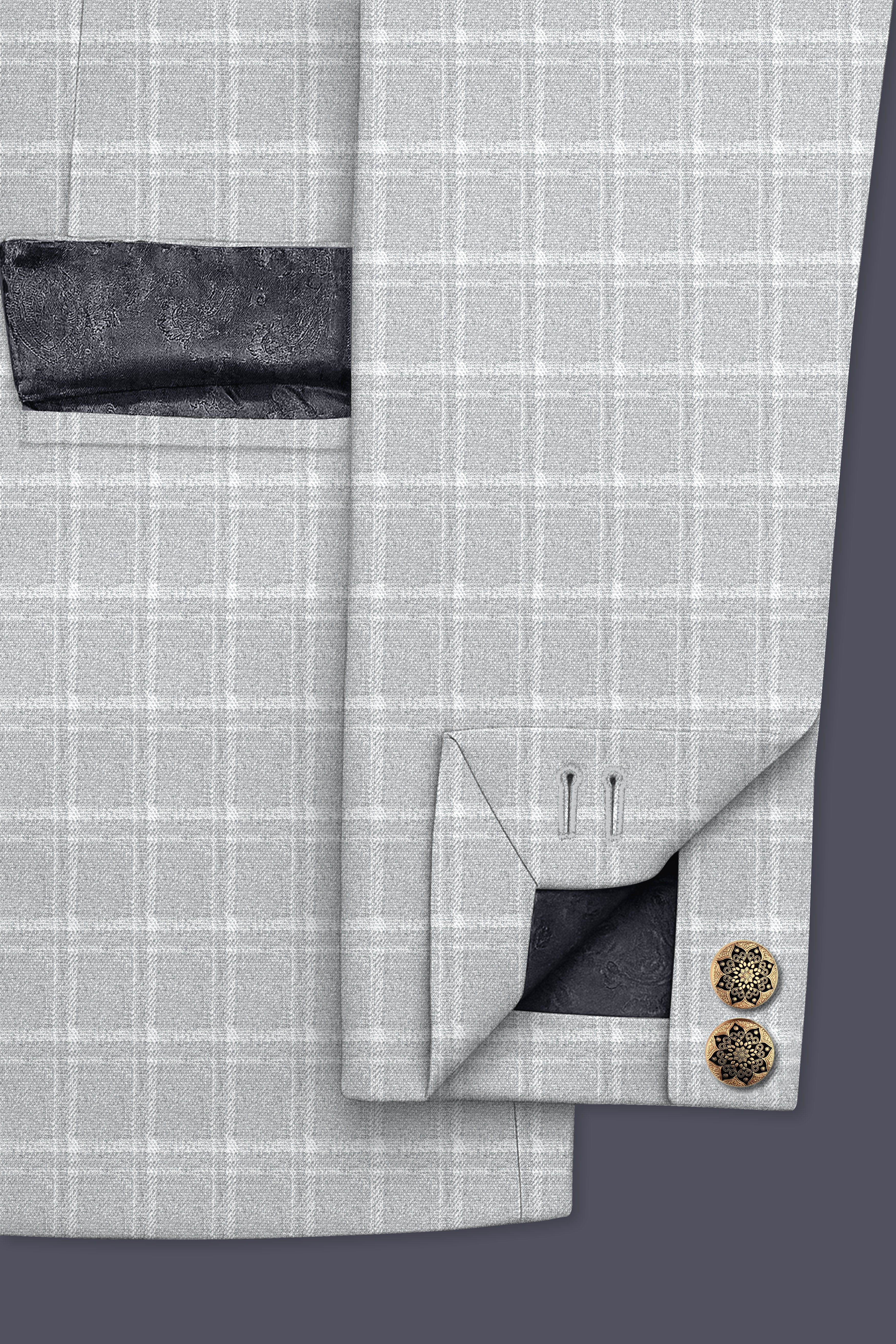 Bronco Light Gray Plaid Cross Placket Bandhgala Suit