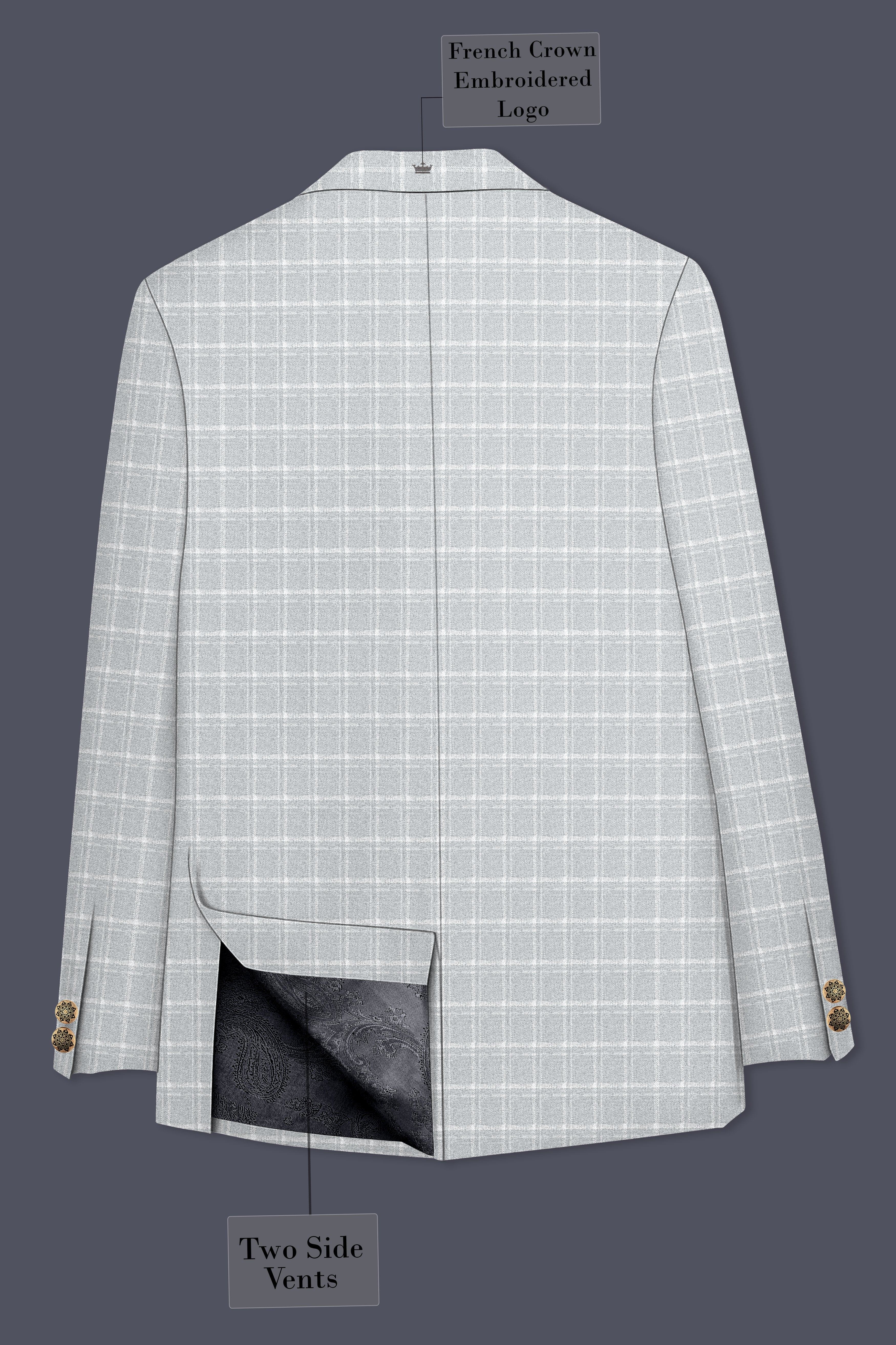 Bronco Light Gray Plaid Cross Placket Bandhgala Suit