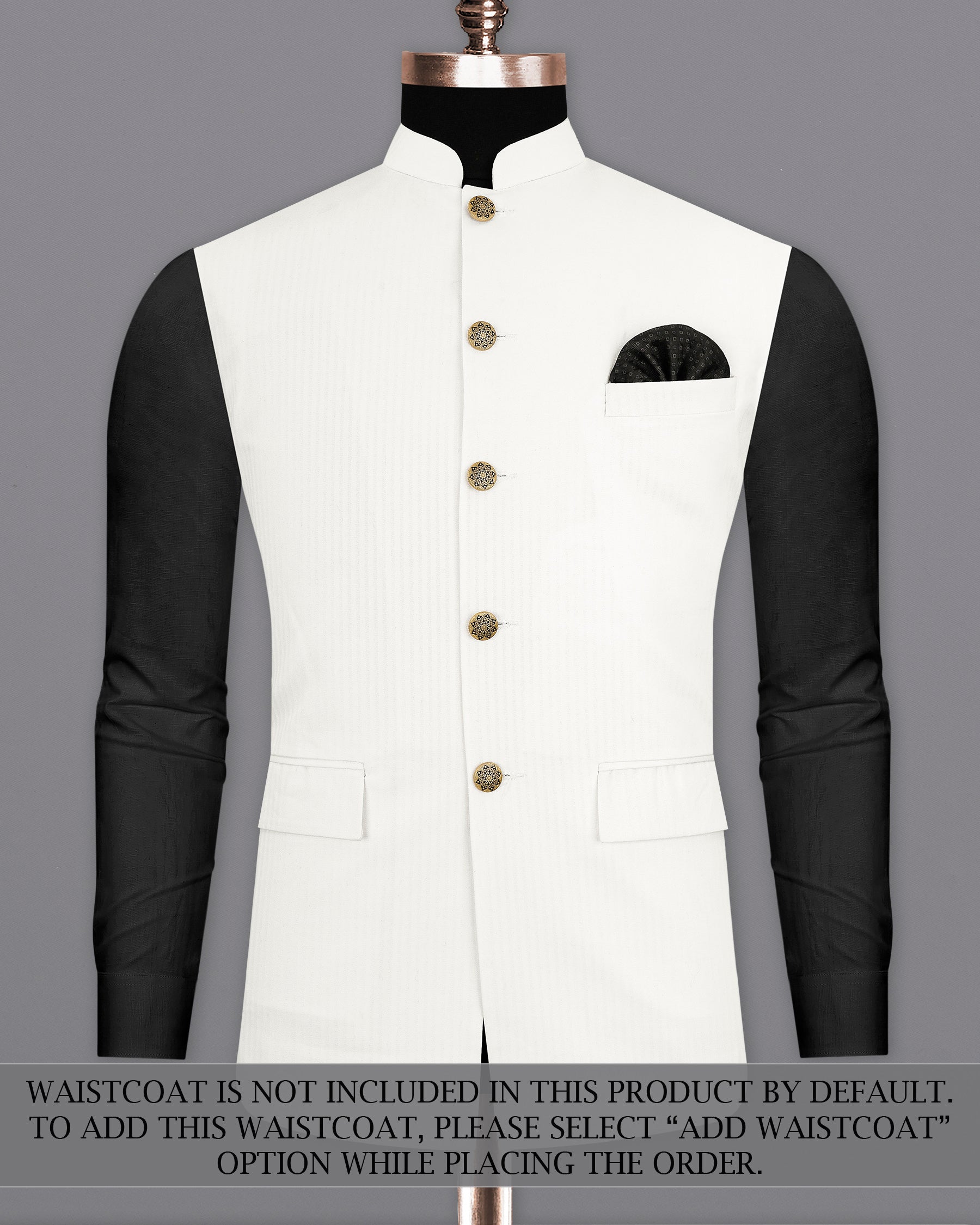 Bright White Cross Placket Bandhgala Premium Cotton Suit