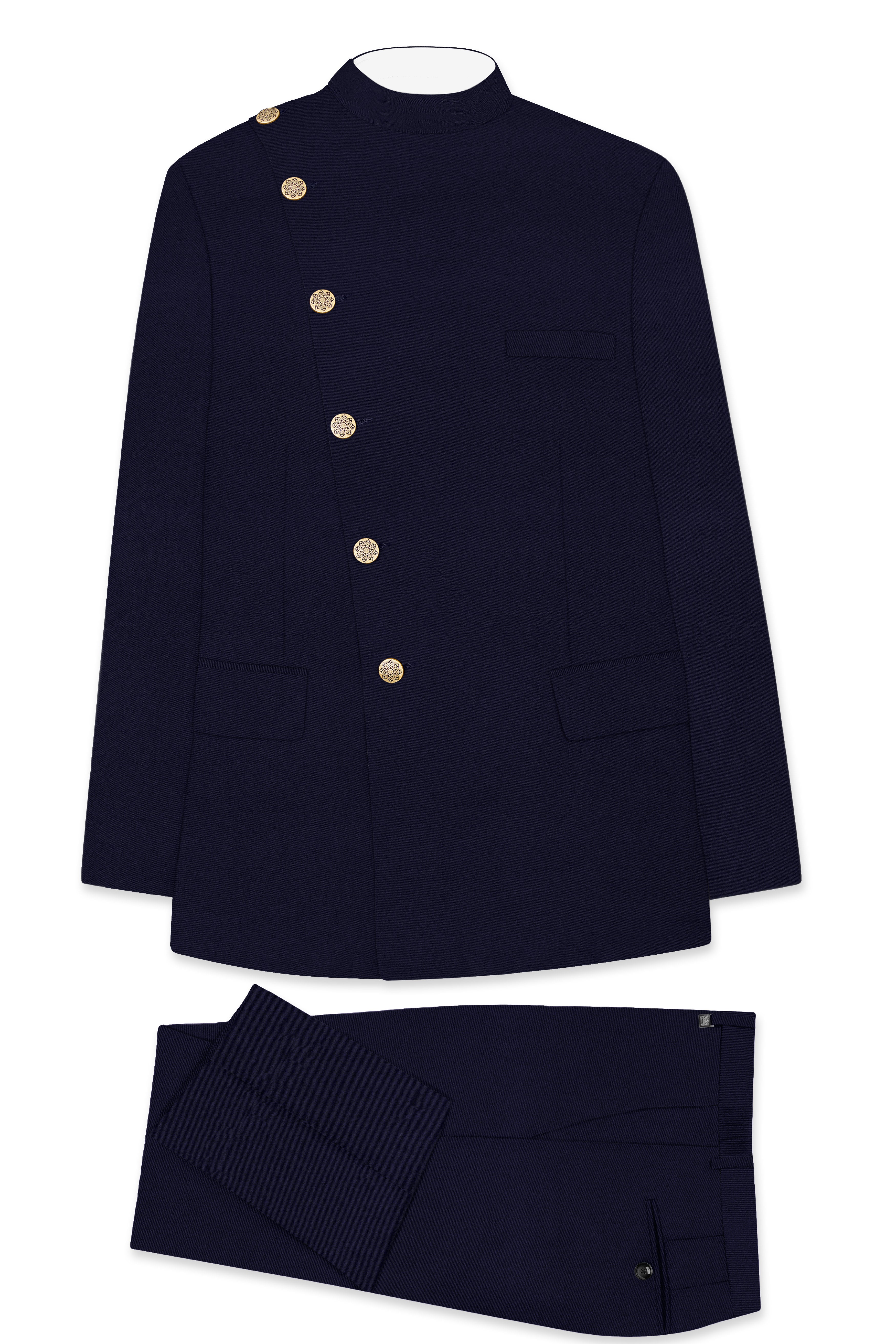 Gunmetal Blue Cross Placket Bandhgala Suit