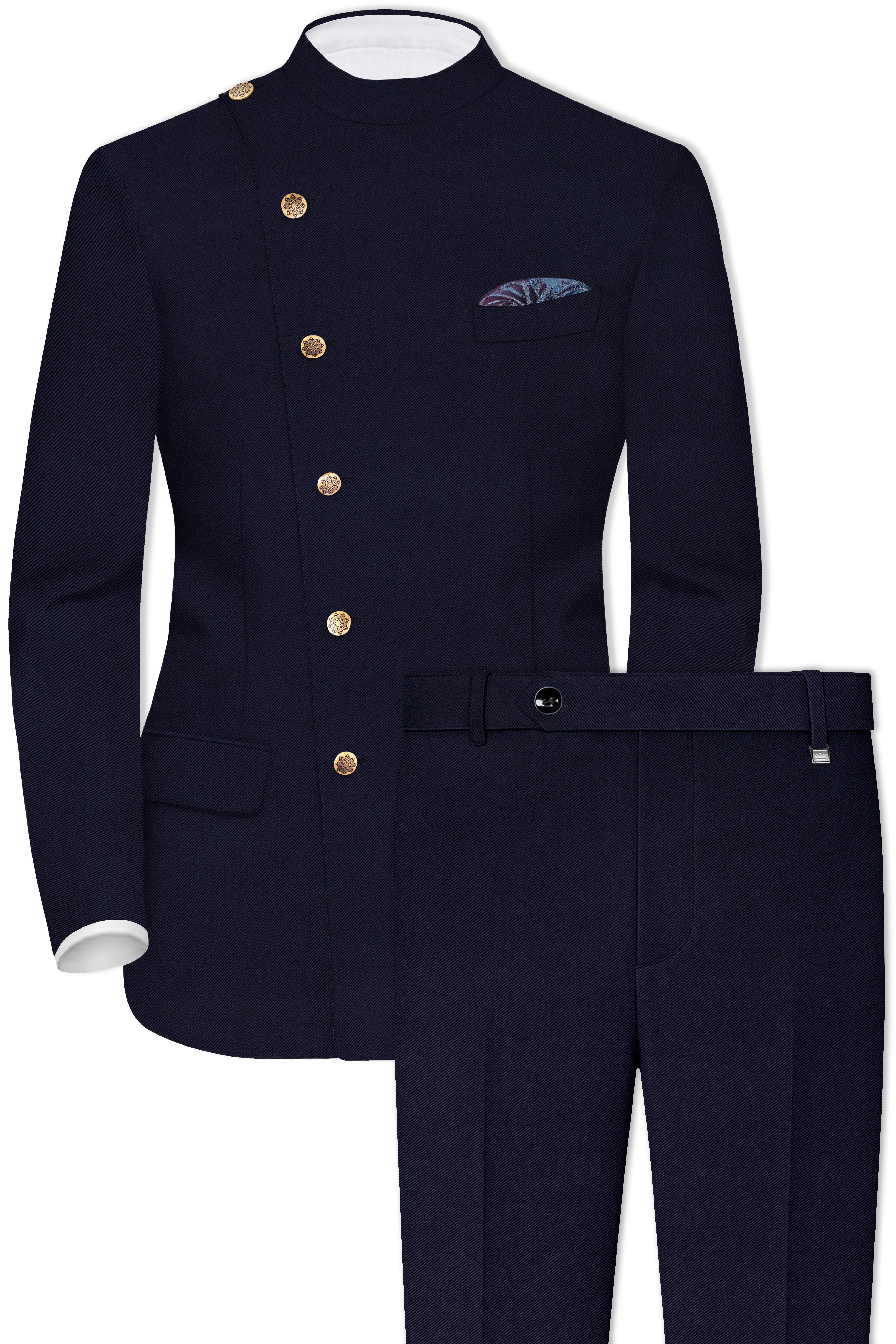 Gunmetal Blue Cross Placket Bandhgala Suit