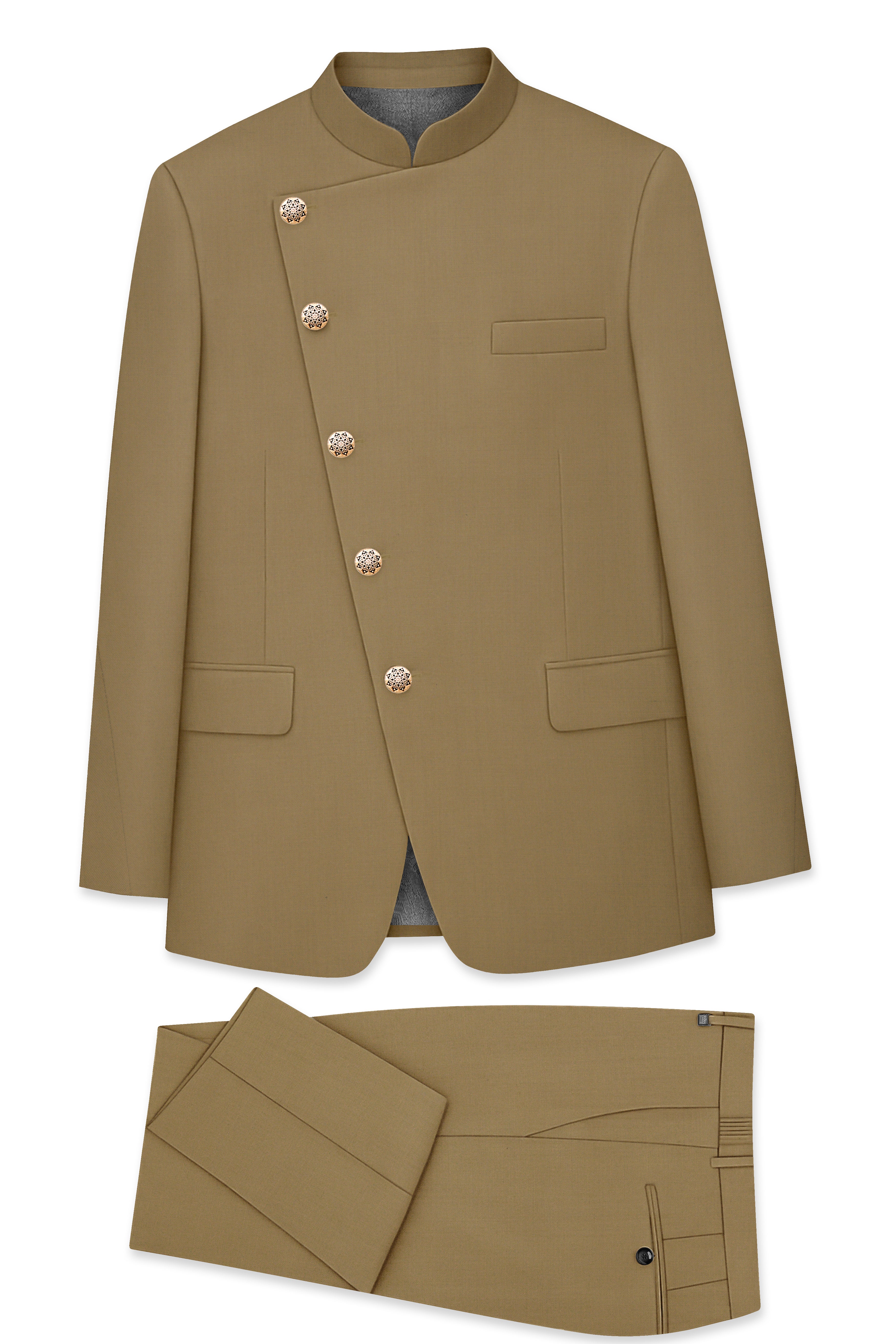 Shadow Brown Cross Placket Bandhgala Suit