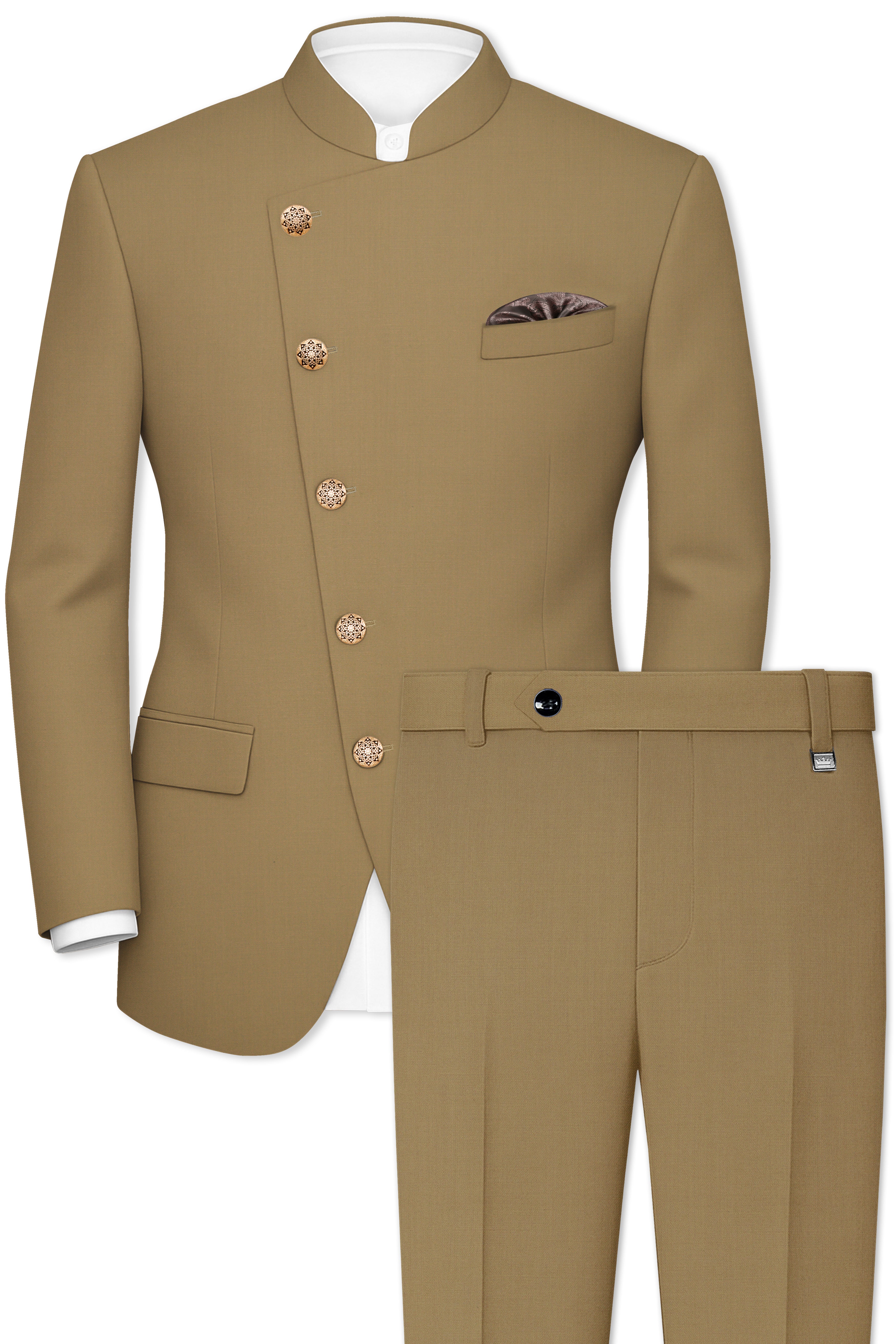 Shadow Brown Cross Placket Bandhgala Suit