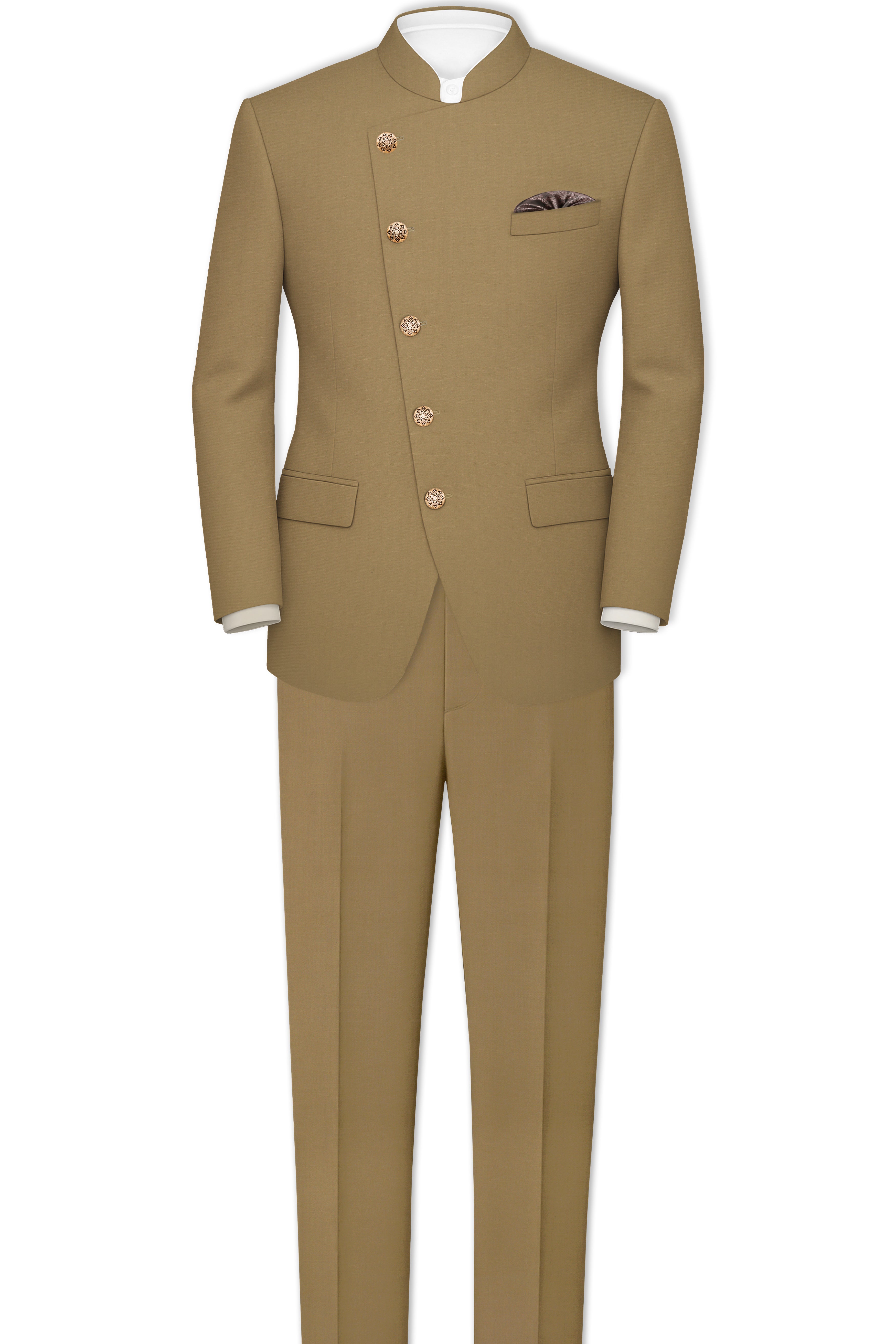 Shadow Brown Cross Placket Bandhgala Suit