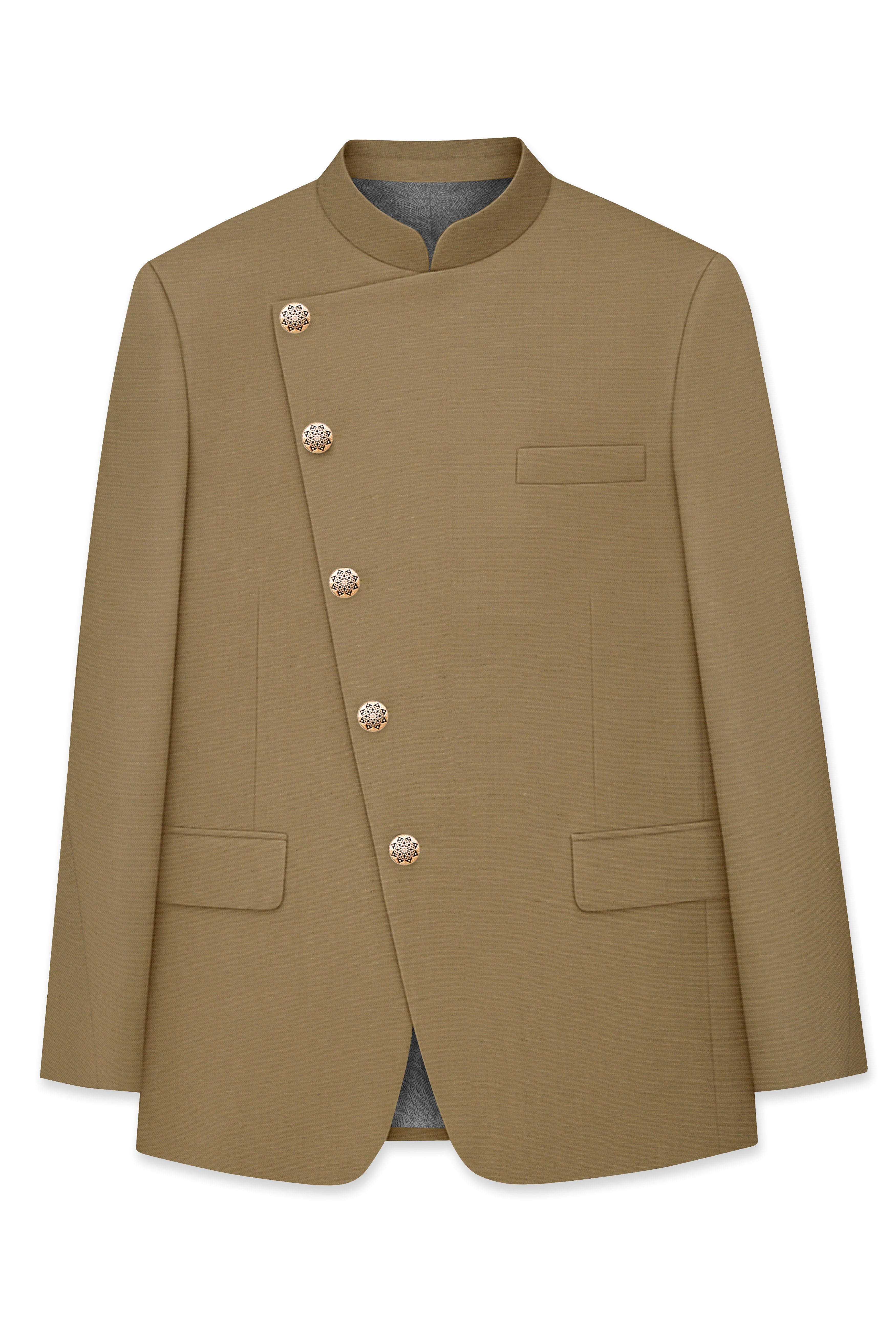 Shadow Brown Cross Placket Bandhgala Suit