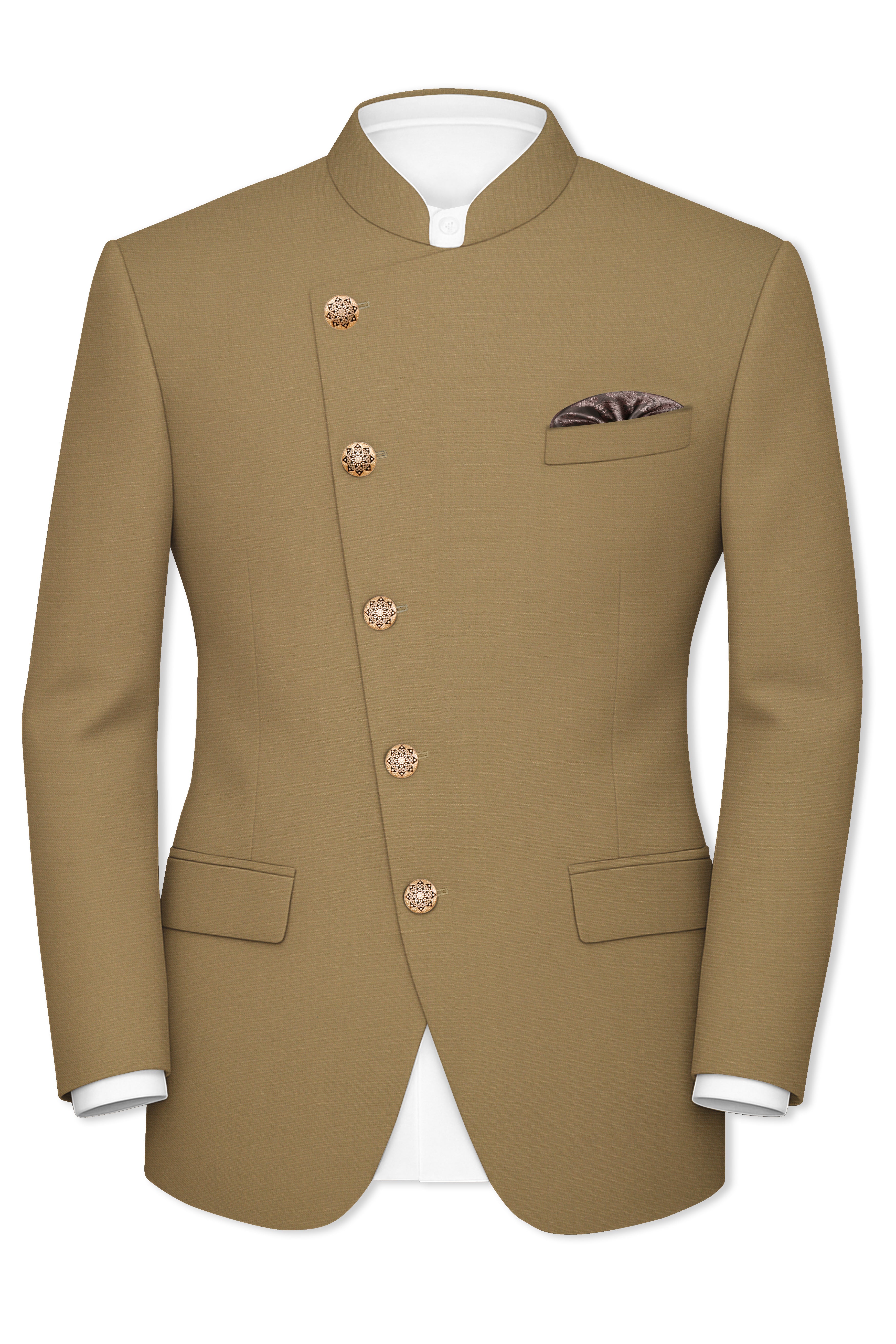 Shadow Brown Cross Placket Bandhgala Suit