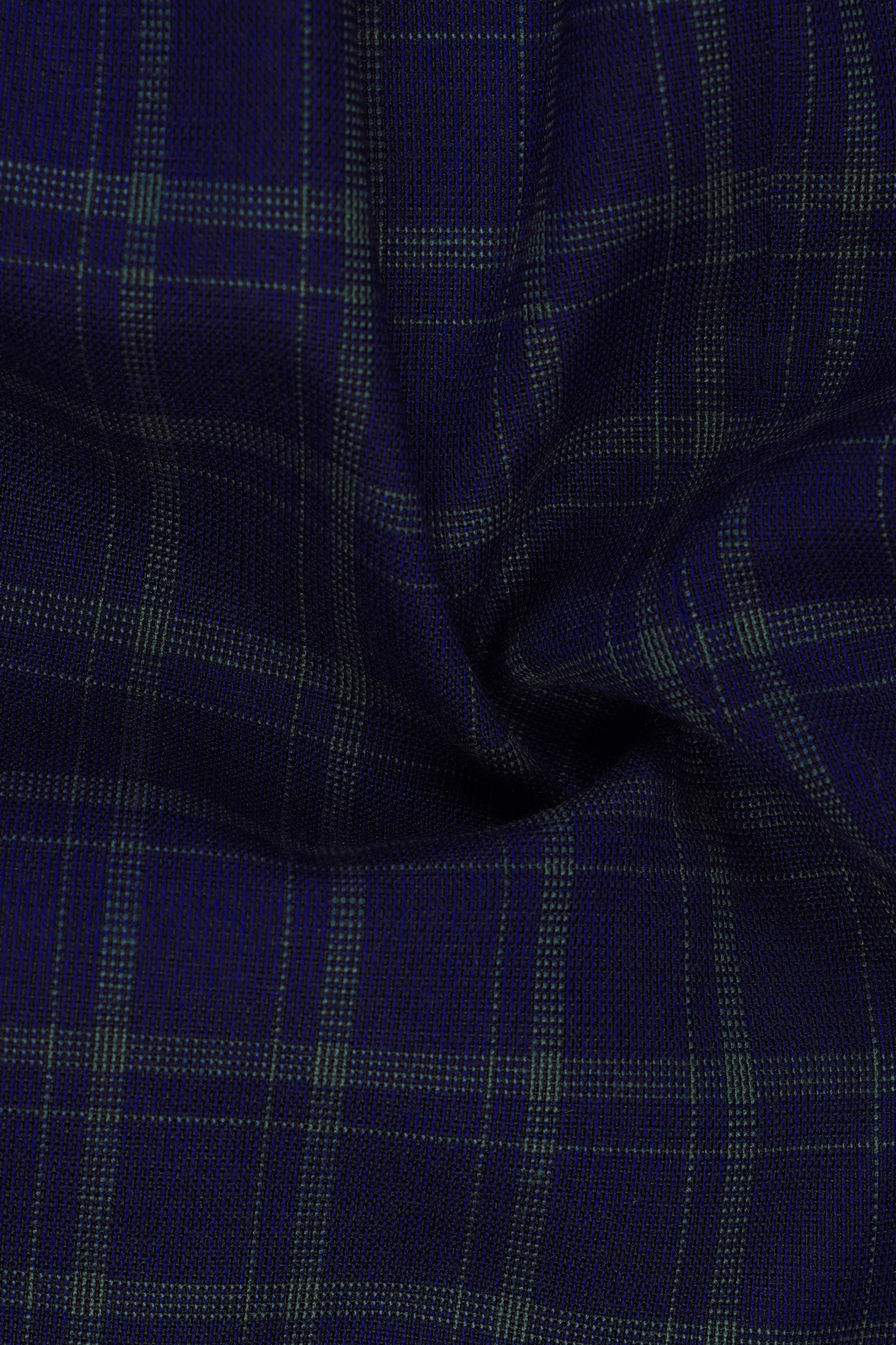 Mulled Wine Blue With Casper Gray Checkered Cross Placket Bandhgala Suit