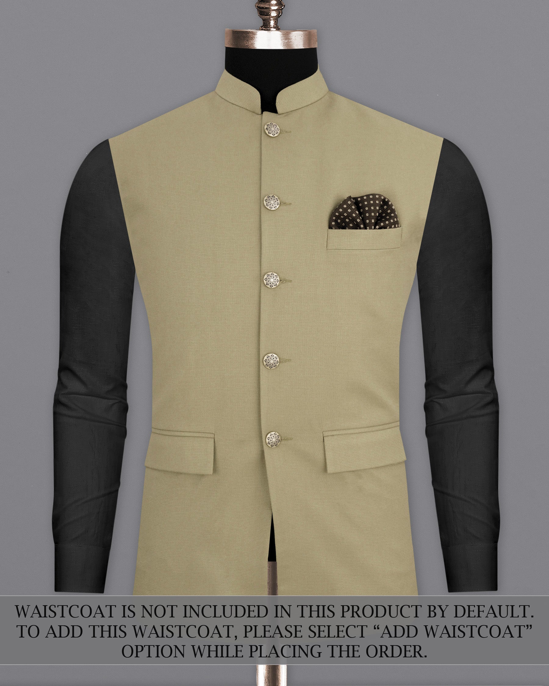 Sandrift Beige Cross Placket Bandhgala Suit