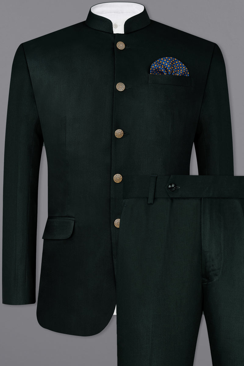 Juniper Green Subtle Sheen Bandhgala/Mandarin Suit