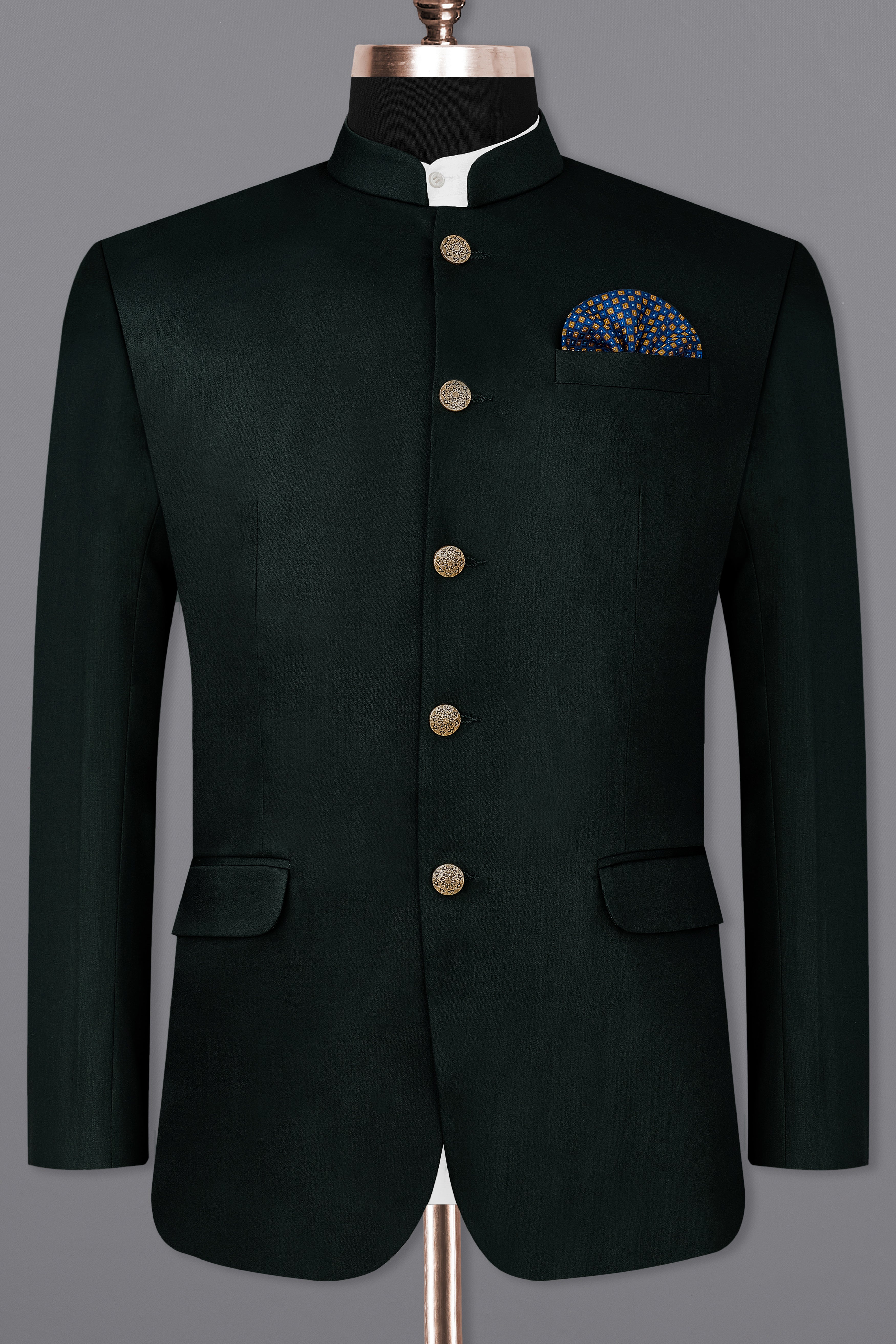 Juniper Green Subtle Sheen Bandhgala/Mandarin Suit
