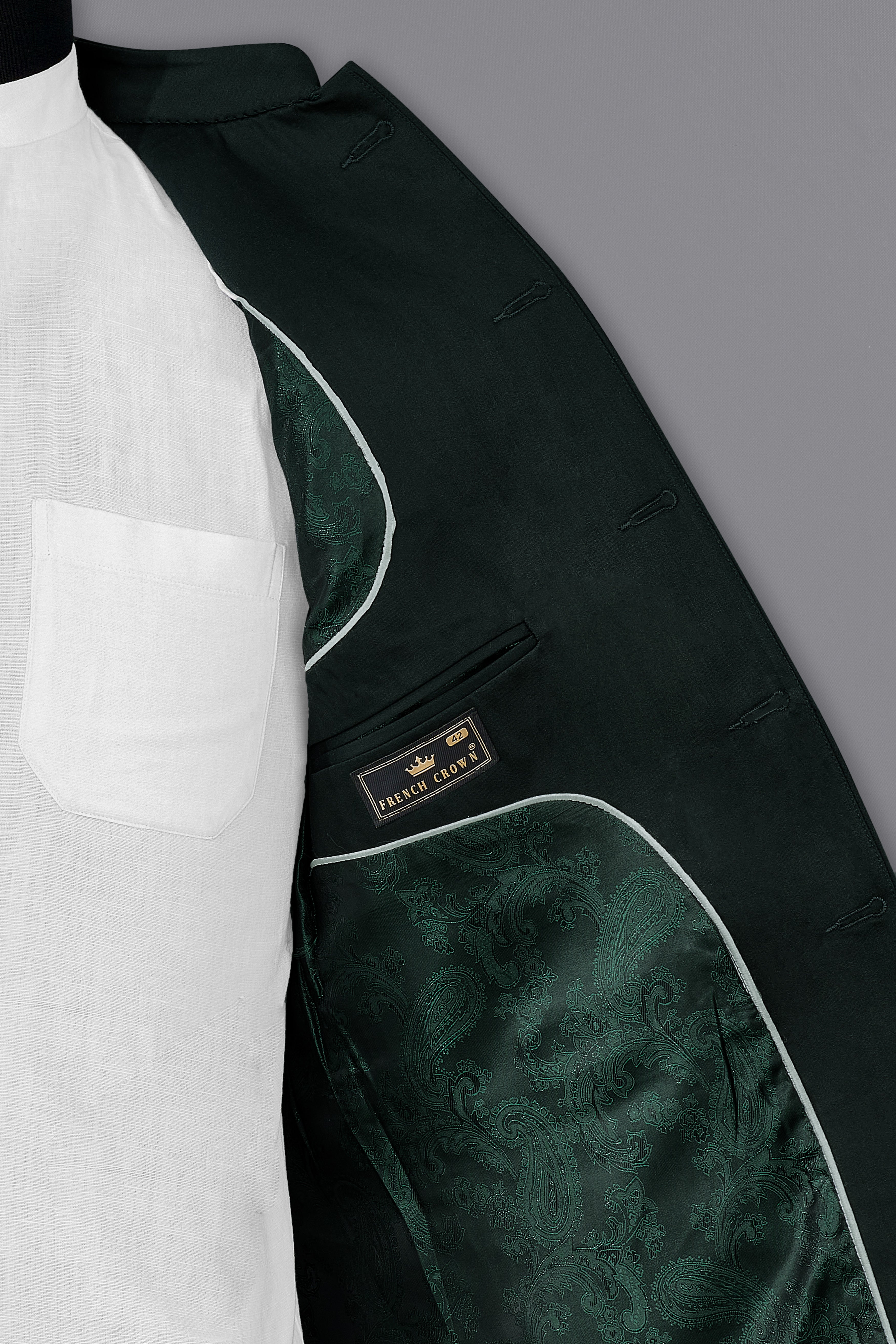 Juniper Green Subtle Sheen Bandhgala/Mandarin Suit