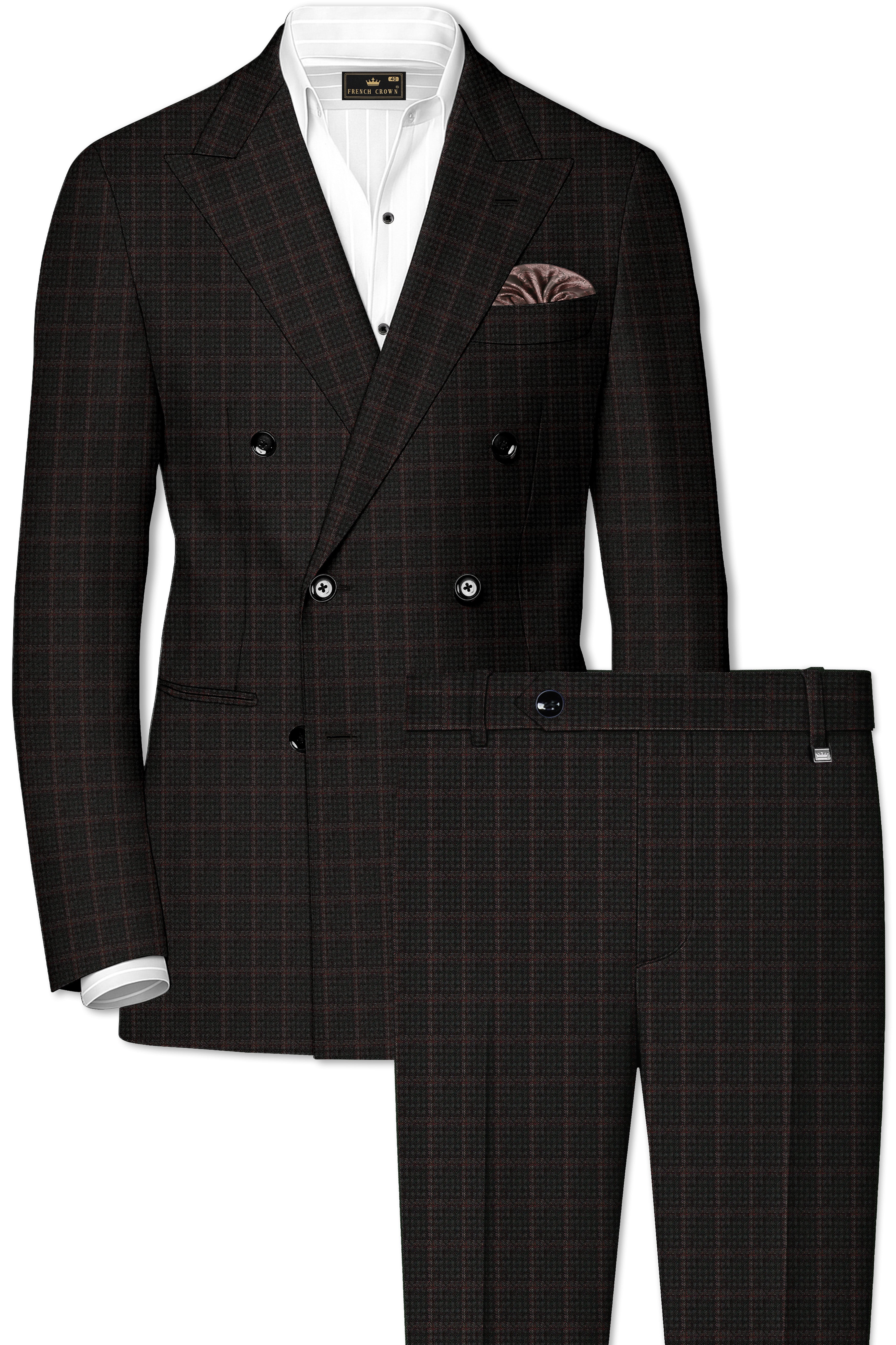 Thunder Brown Subtle Checkered Double Breasted Suit