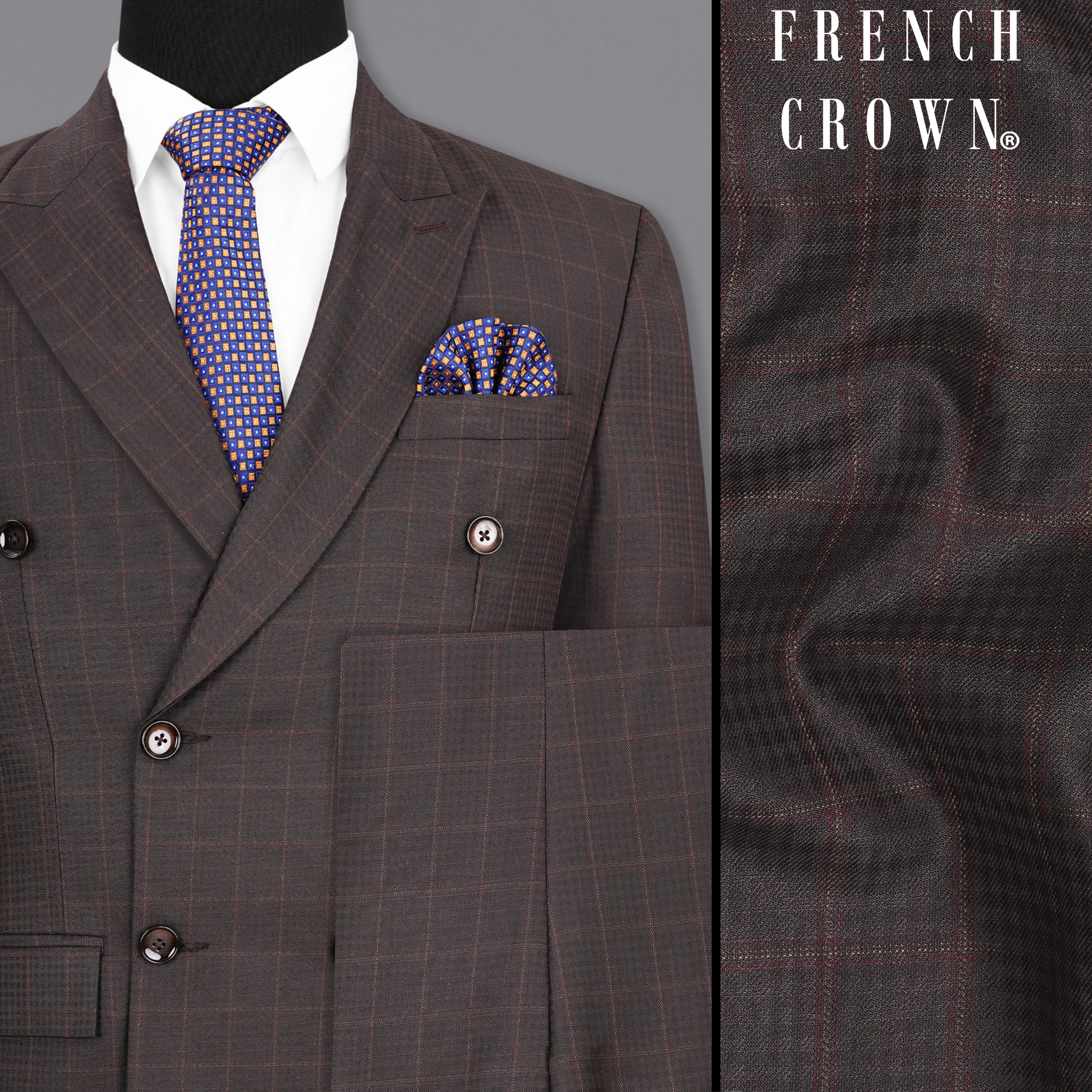 Thunder Brown Subtle Checkered Double Breasted Suit