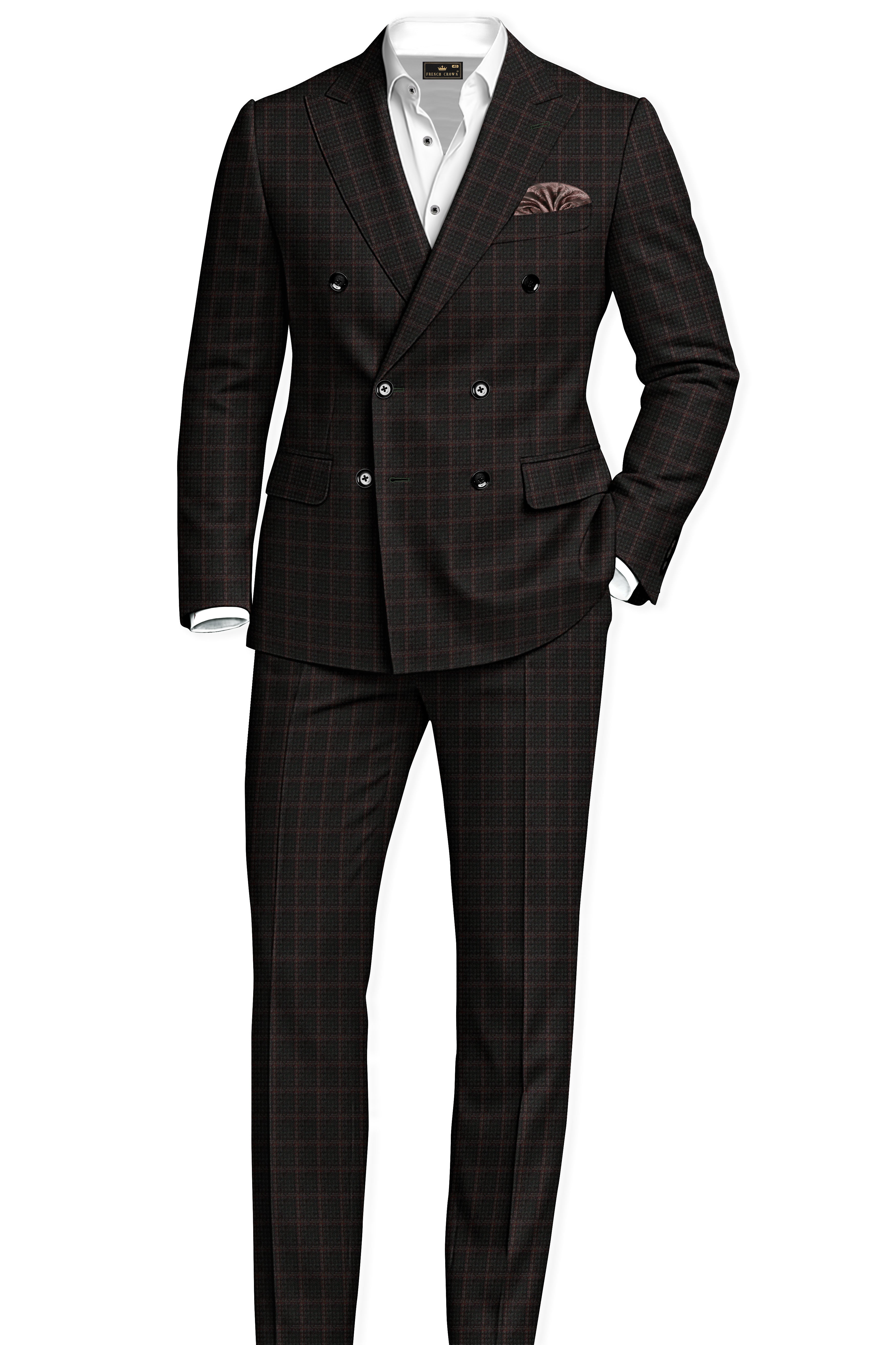 Thunder Brown Subtle Checkered Double Breasted Suit