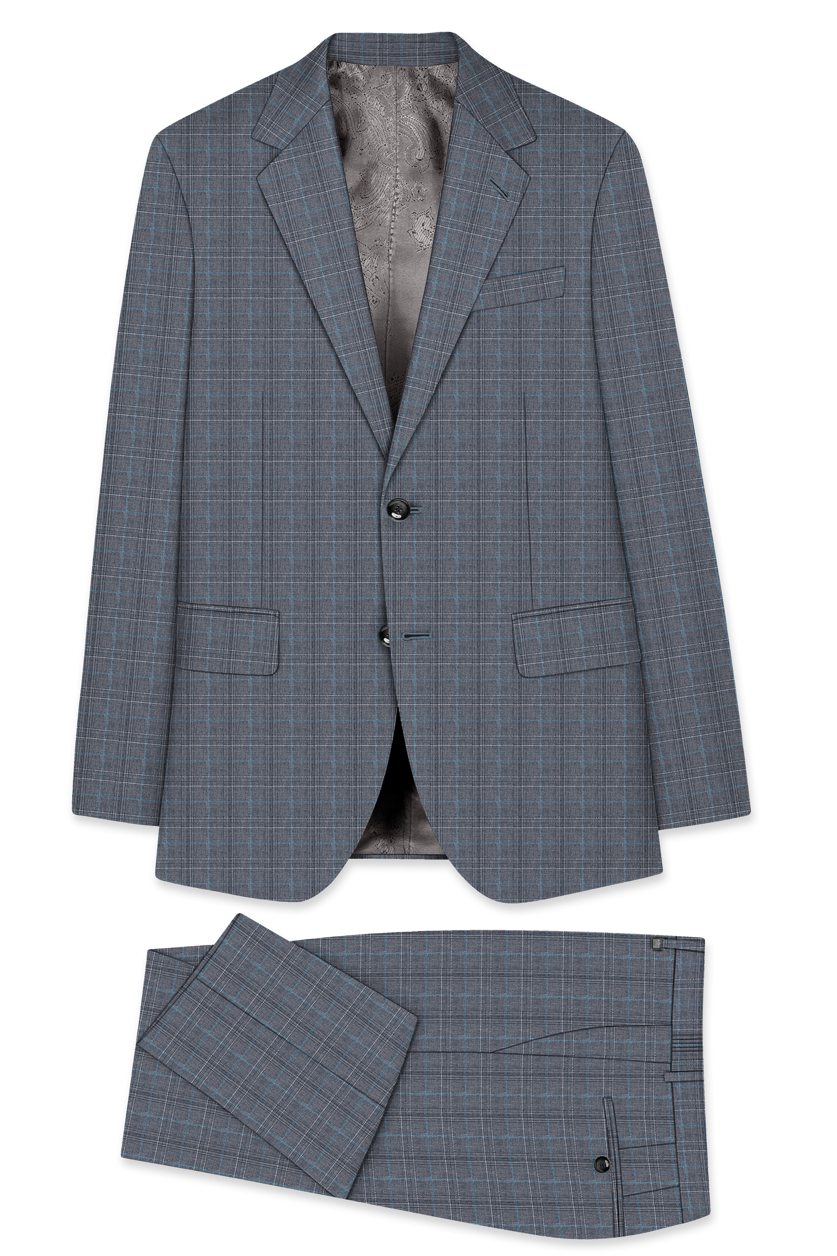 Mobster Grey Windowpane Premium Cotton Suit