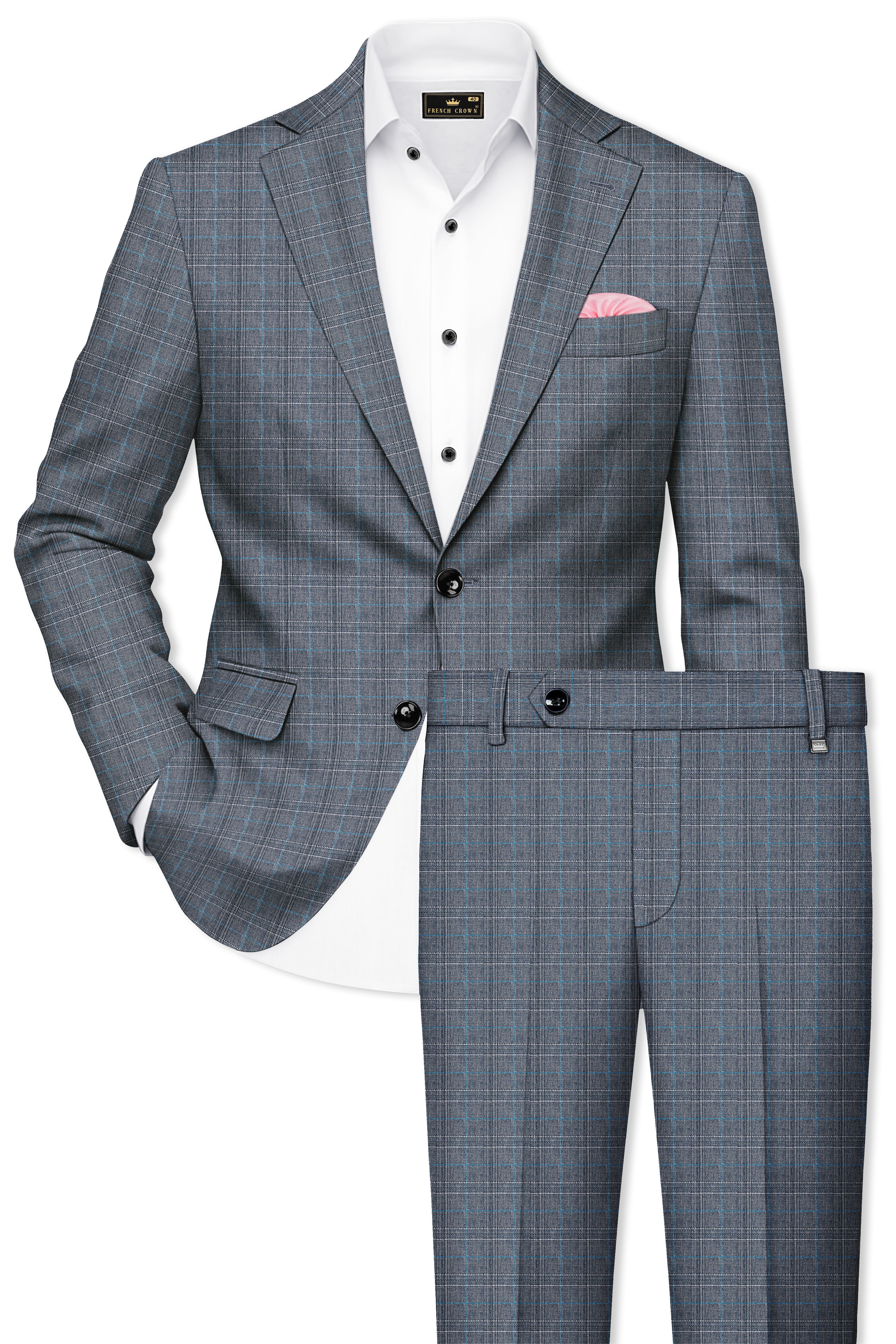Mobster Grey Windowpane Premium Cotton Suit