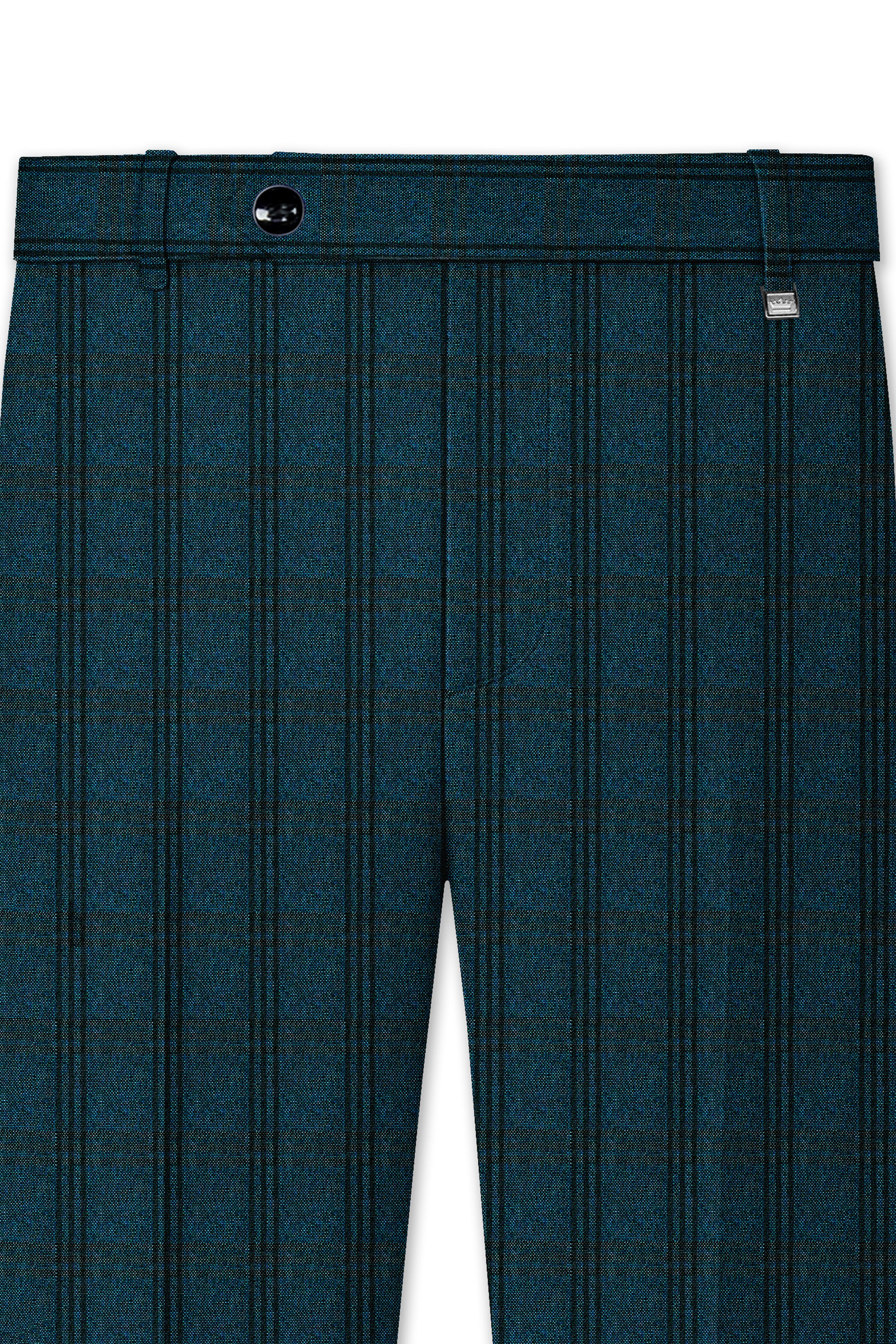 Sapphire Blue With Black Plaid Double Breasted Suit
