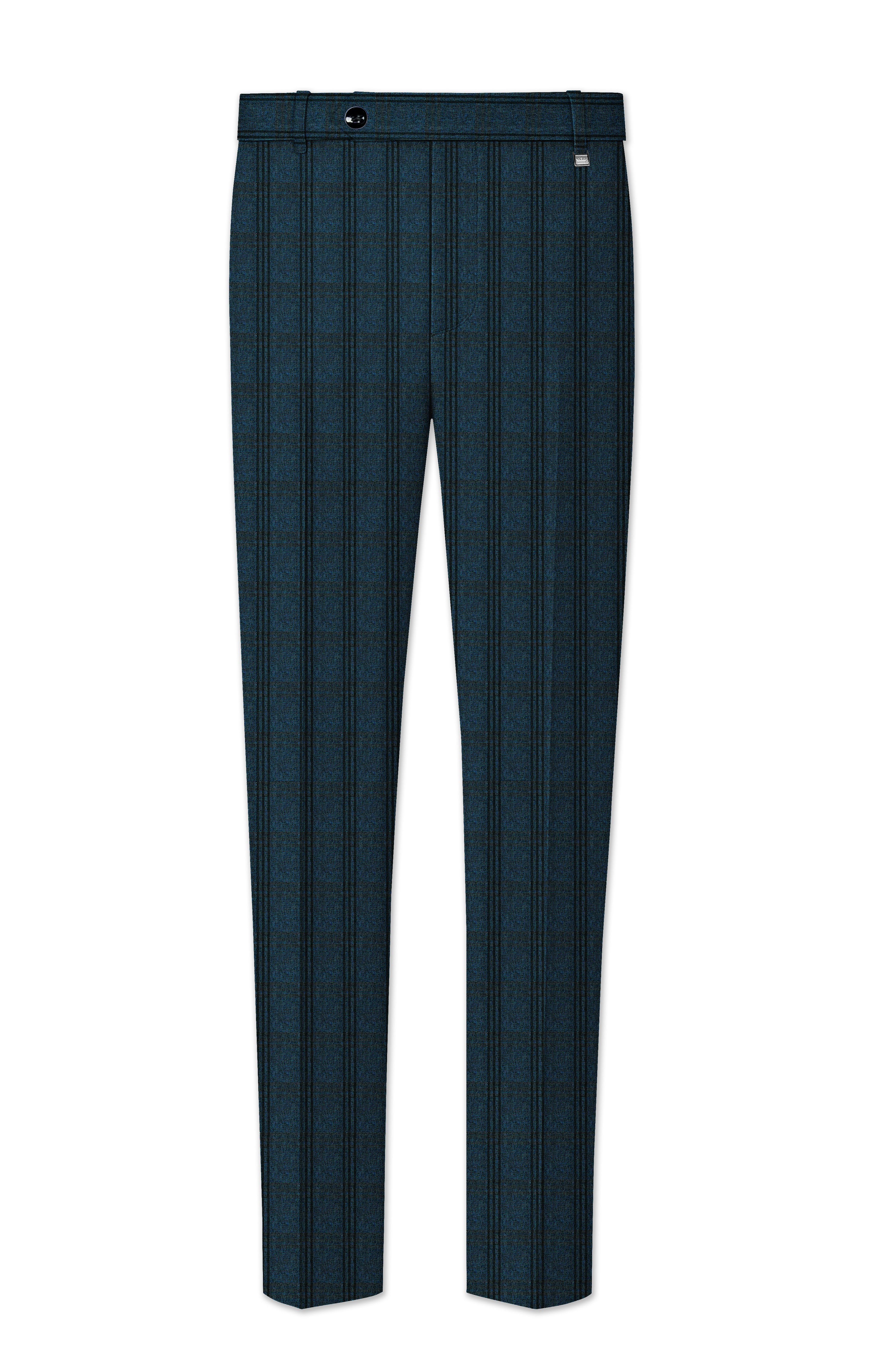 Sapphire Blue With Black Plaid Double Breasted Suit