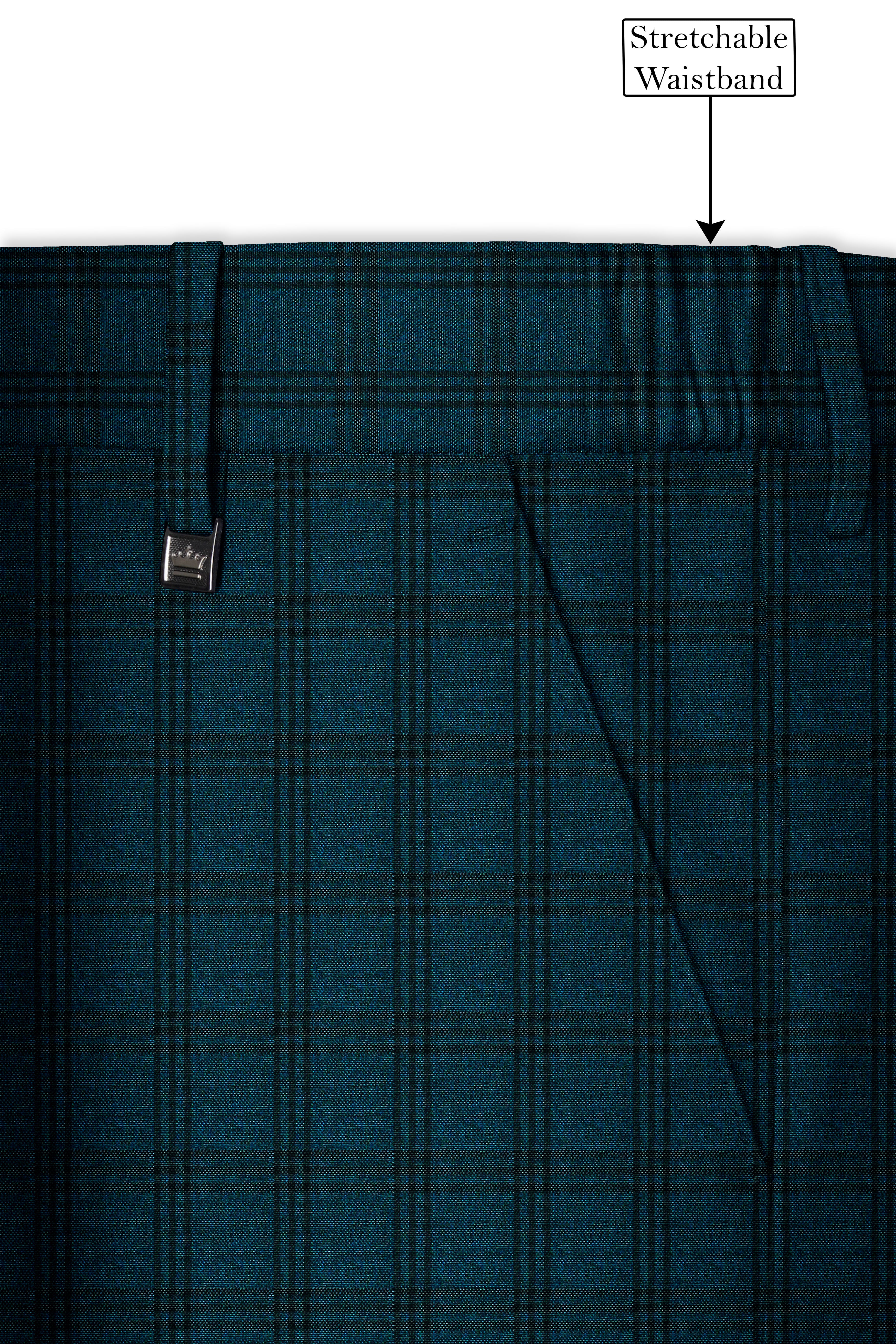 Sapphire Blue With Black Plaid Double Breasted Suit