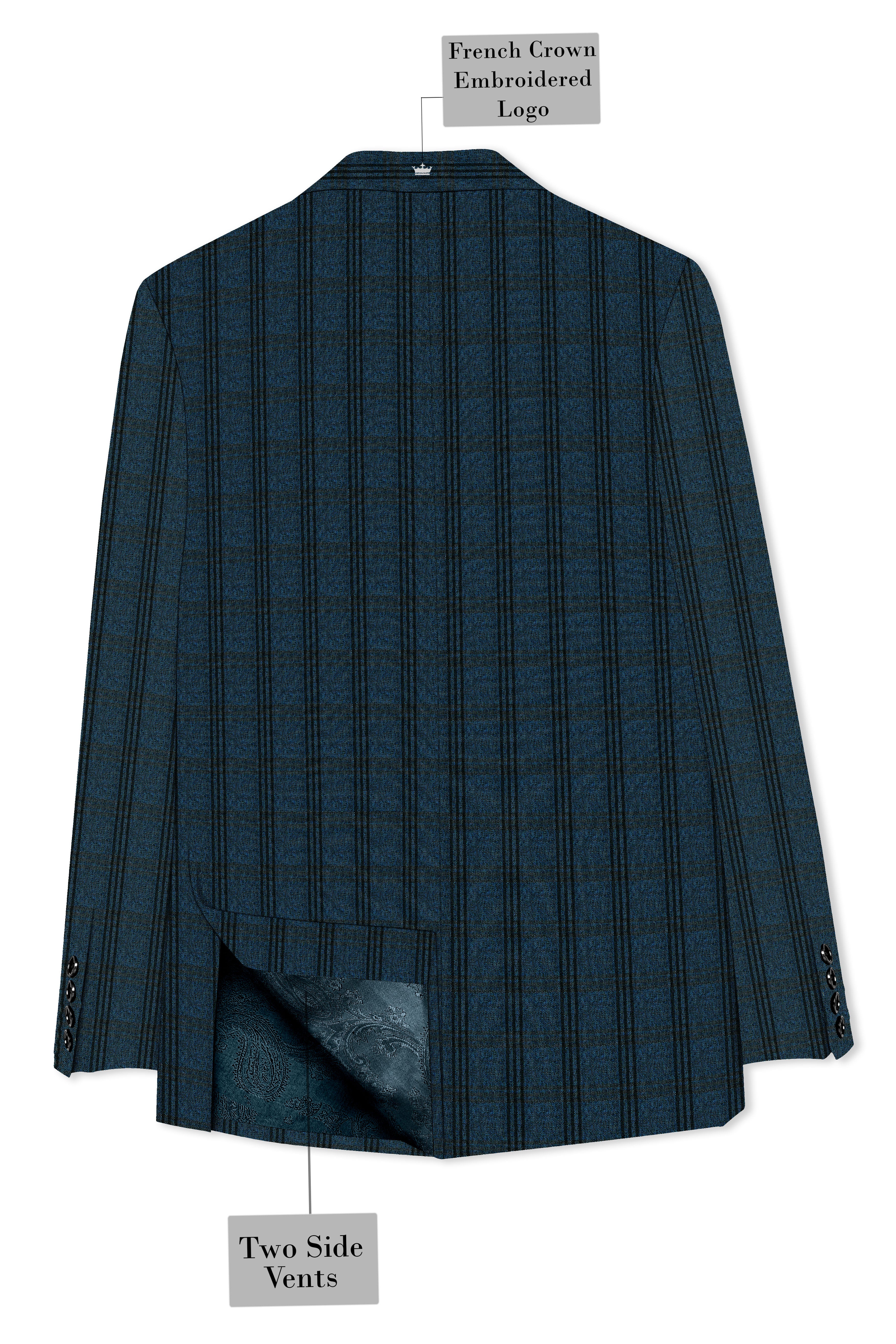 Sapphire Blue With Black Plaid Double Breasted Suit