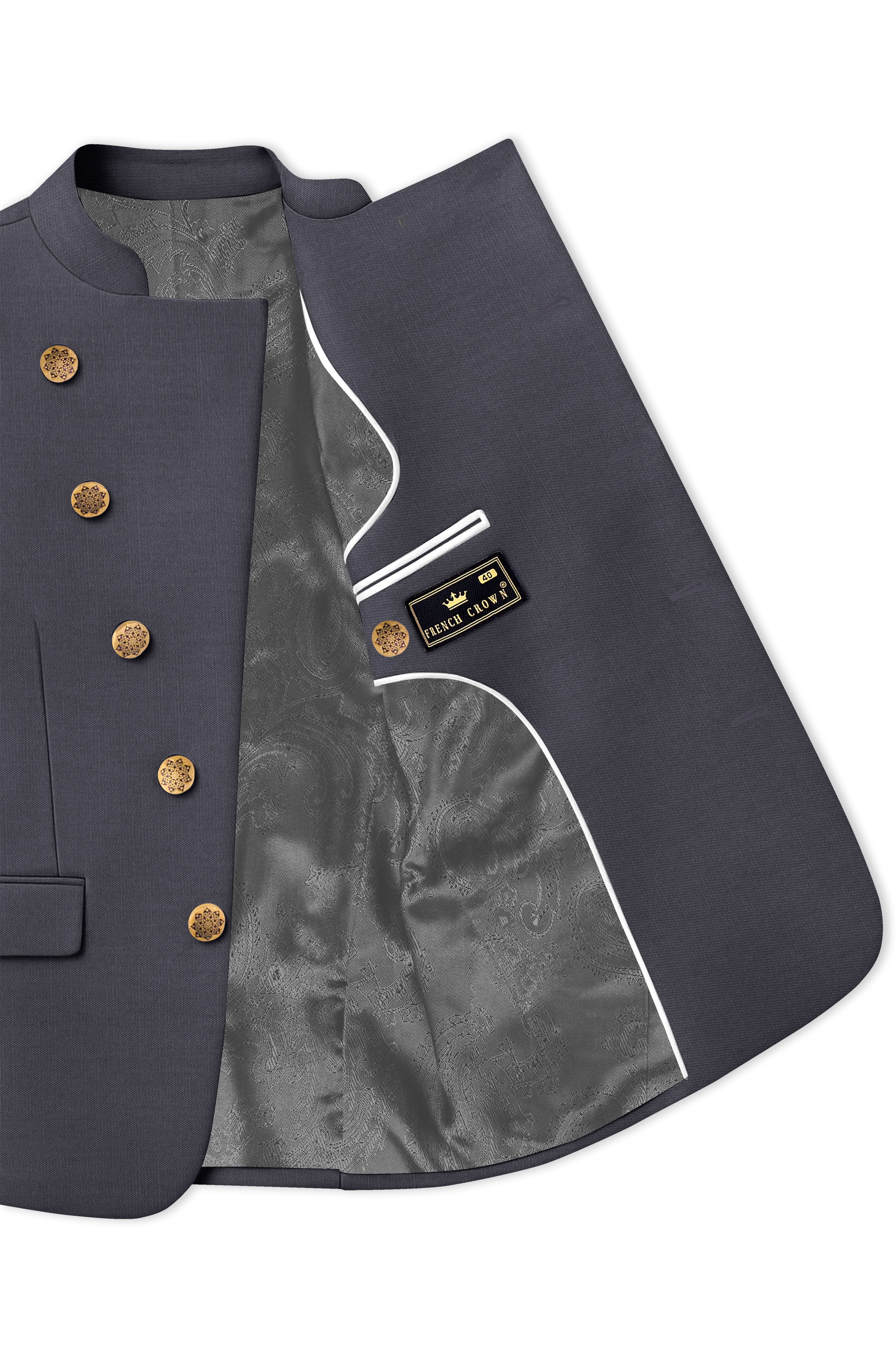 Vampire Gray Cross Placket Bandhgala Suit