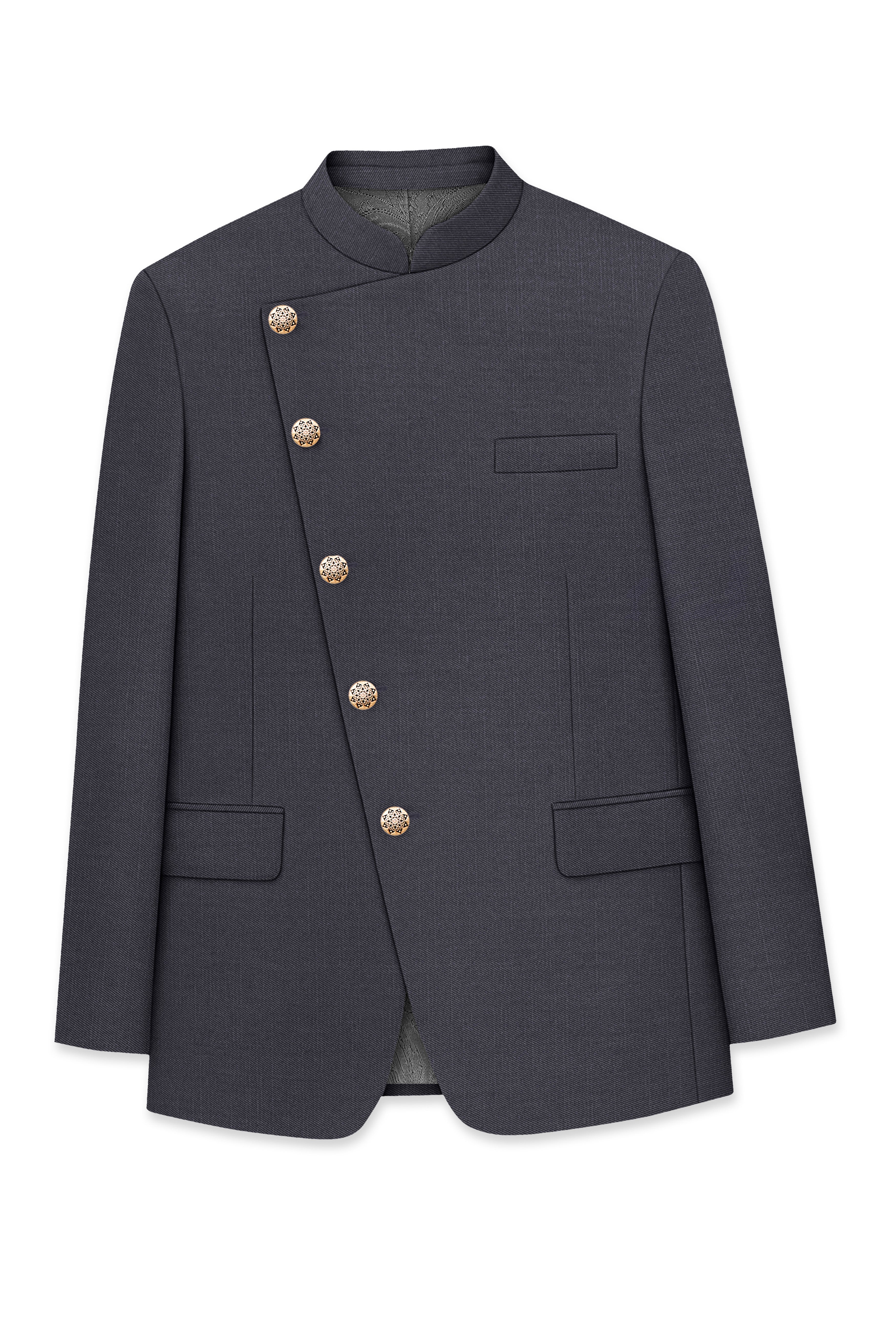 Vampire Gray Cross Placket Bandhgala Suit