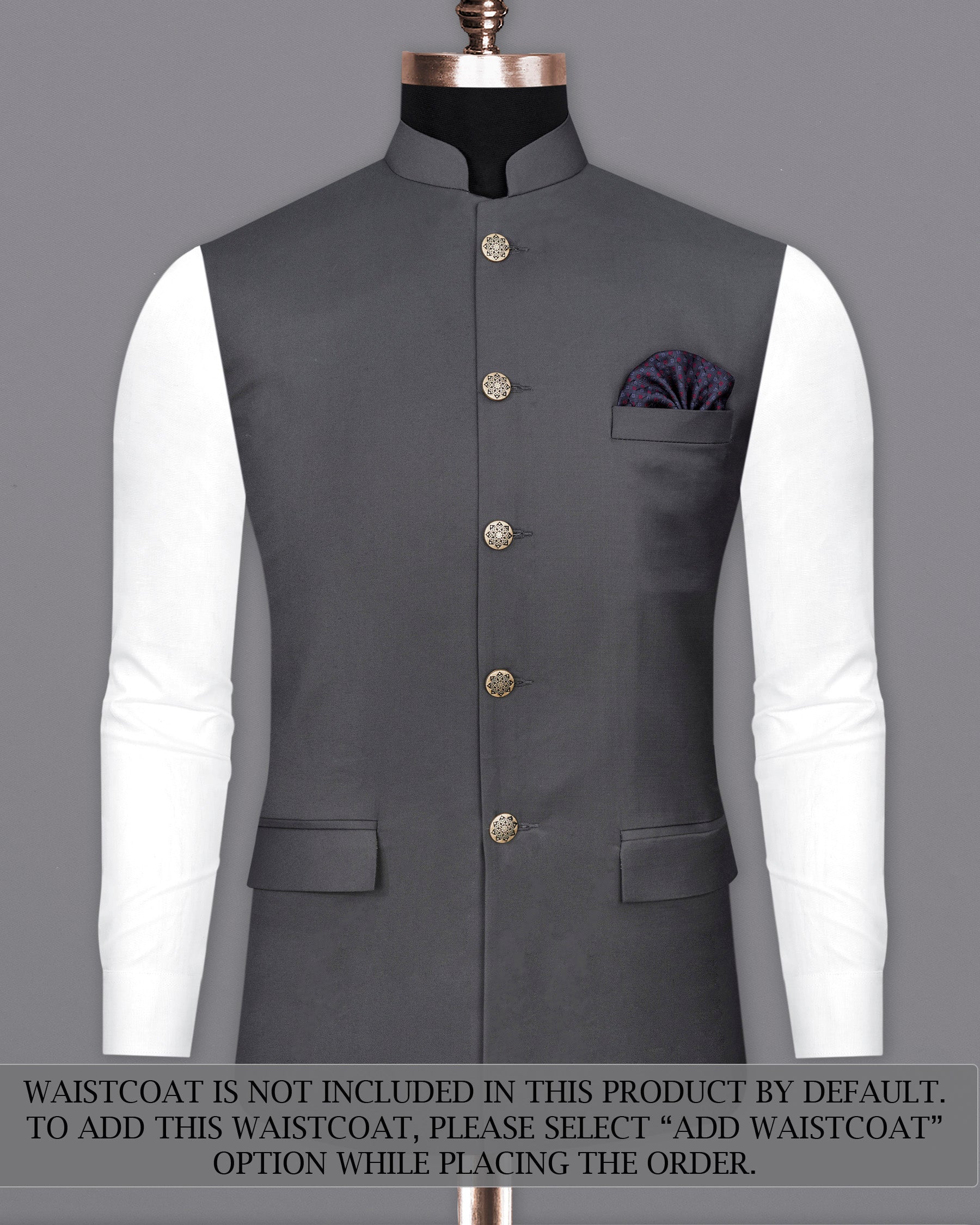 Vampire Gray Cross Placket Bandhgala Suit