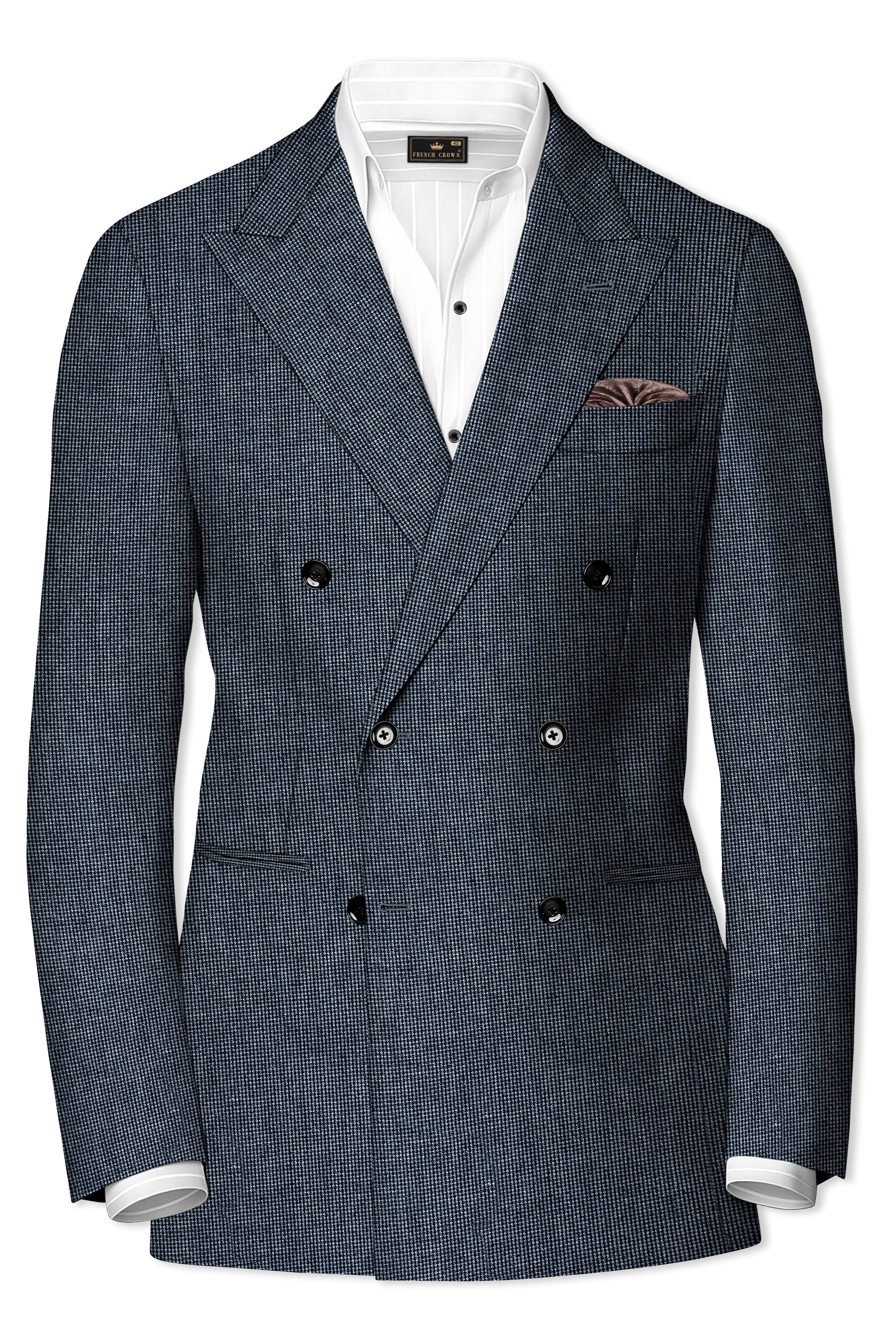 Pale Slate Gray and Black Premium Cotton Double Breasted Suit