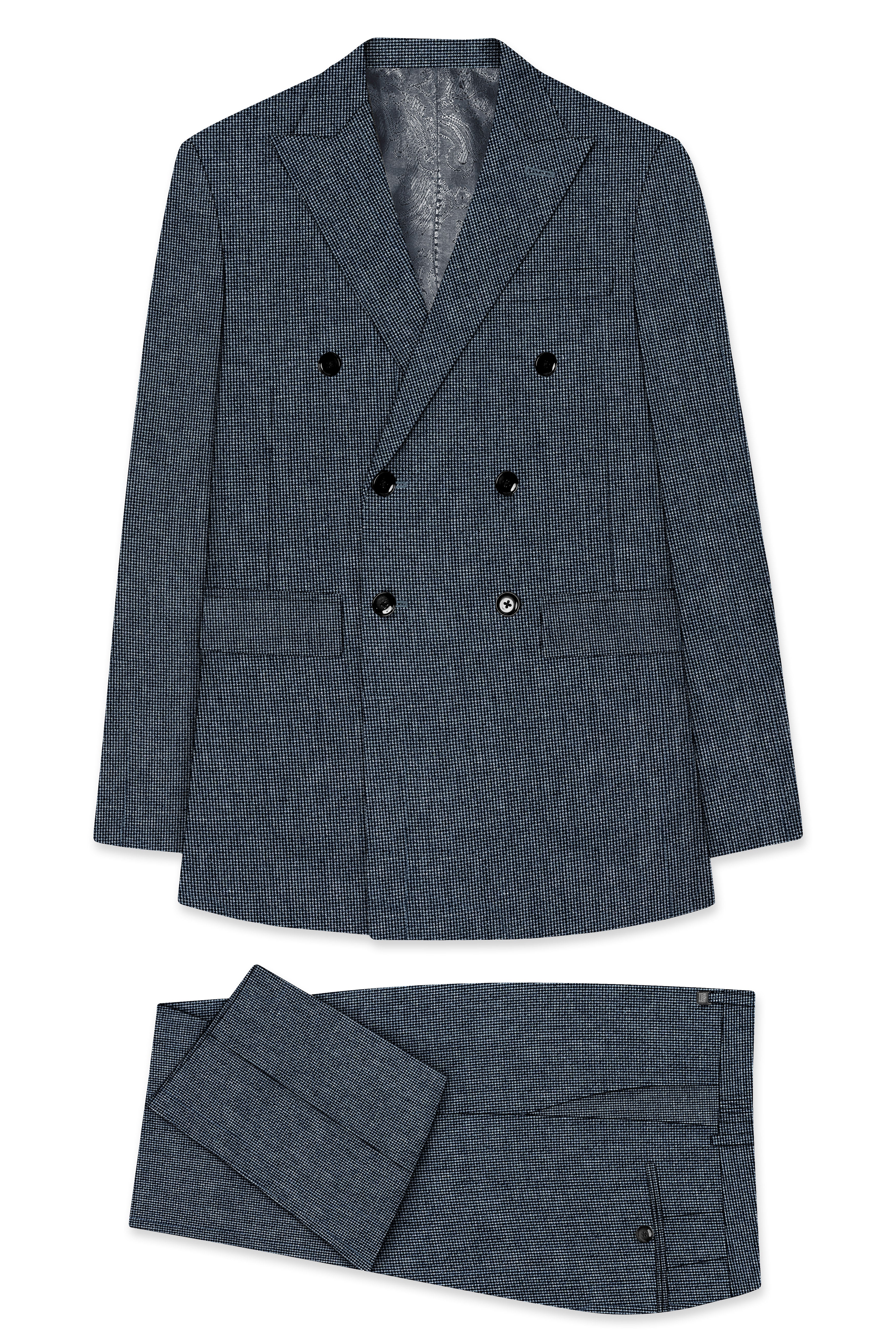 Pale Slate Gray and Black Premium Cotton Double Breasted Suit