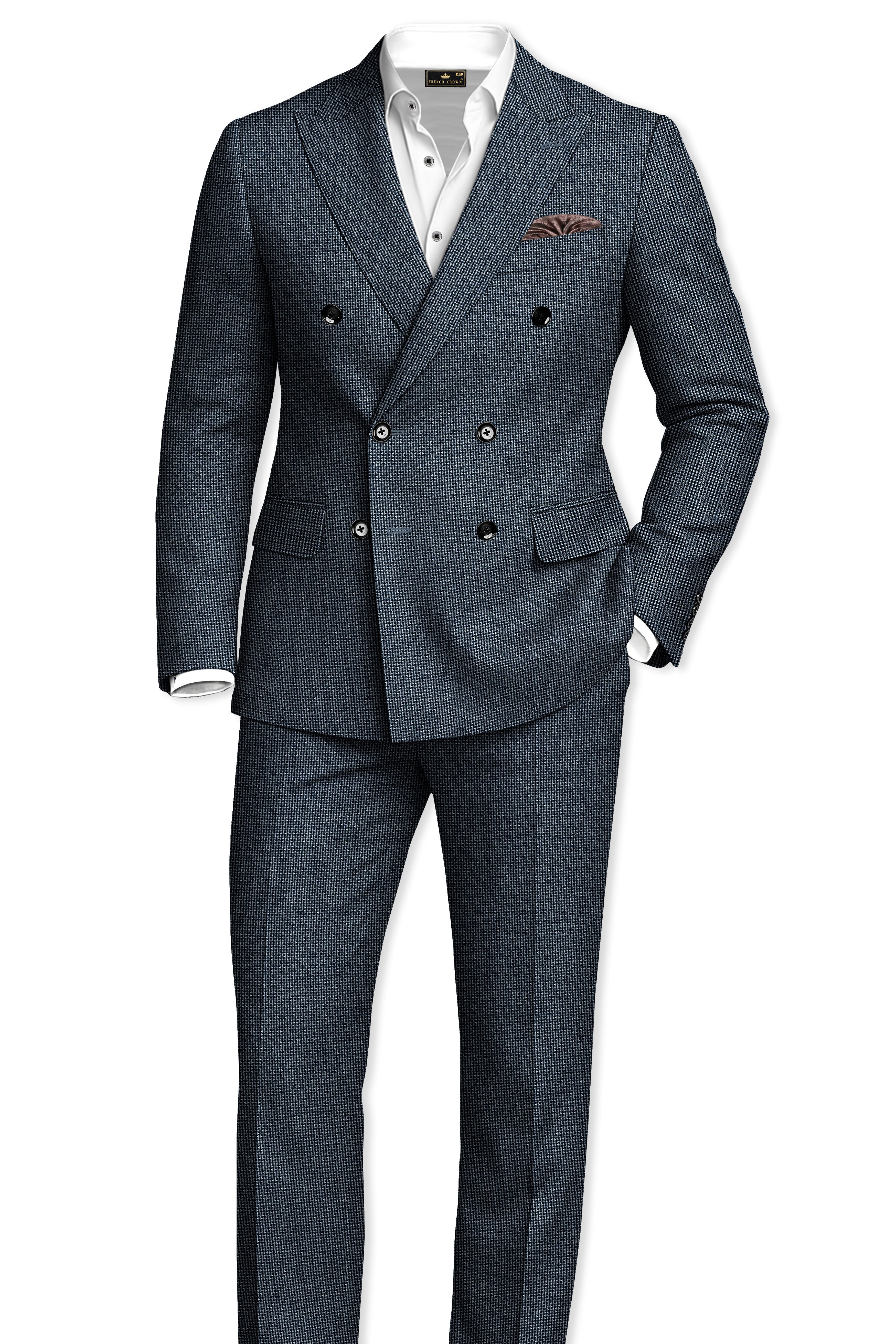 Pale Slate Gray and Black Premium Cotton Double Breasted Suit
