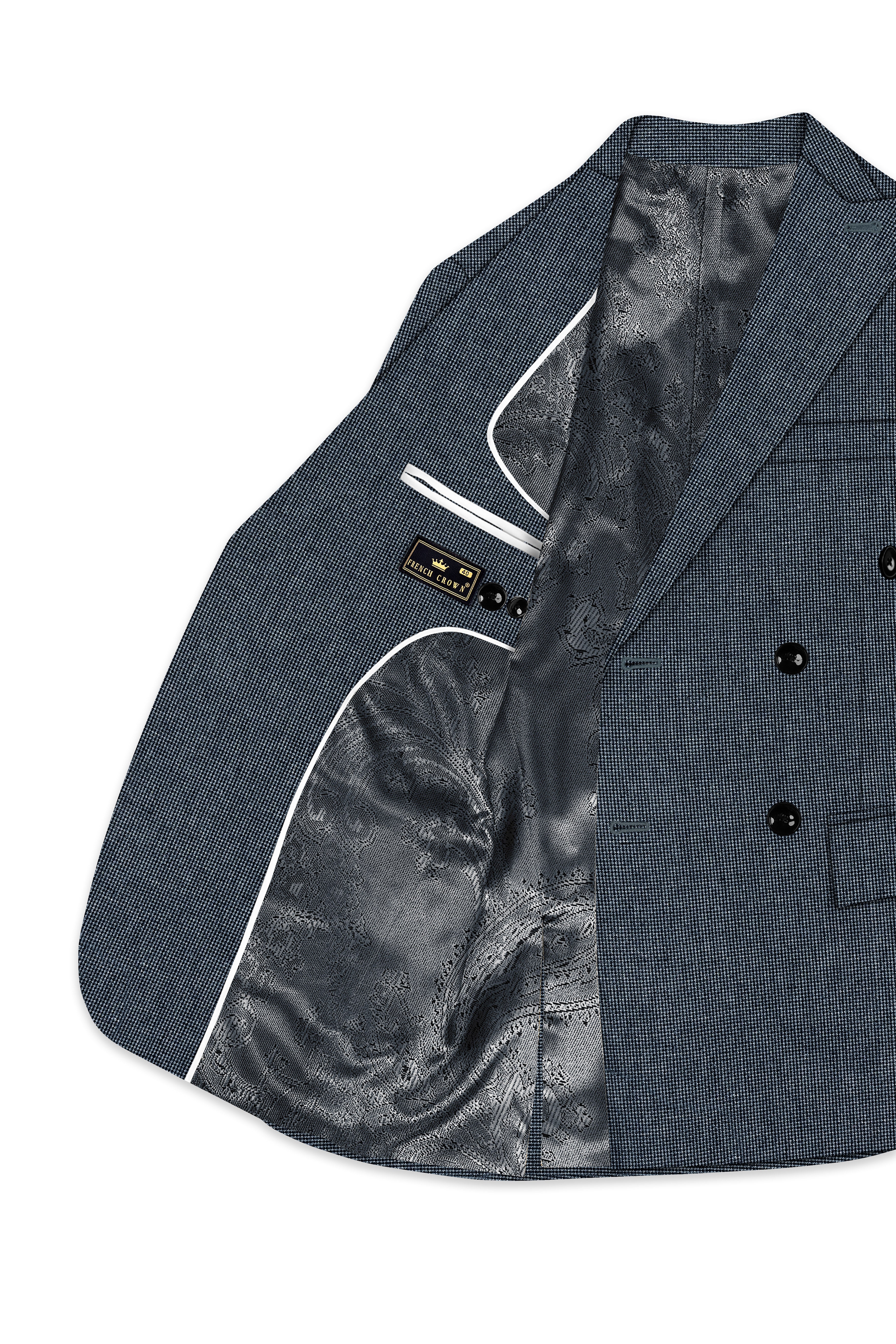 Pale Slate Gray and Black Premium Cotton Double Breasted Suit