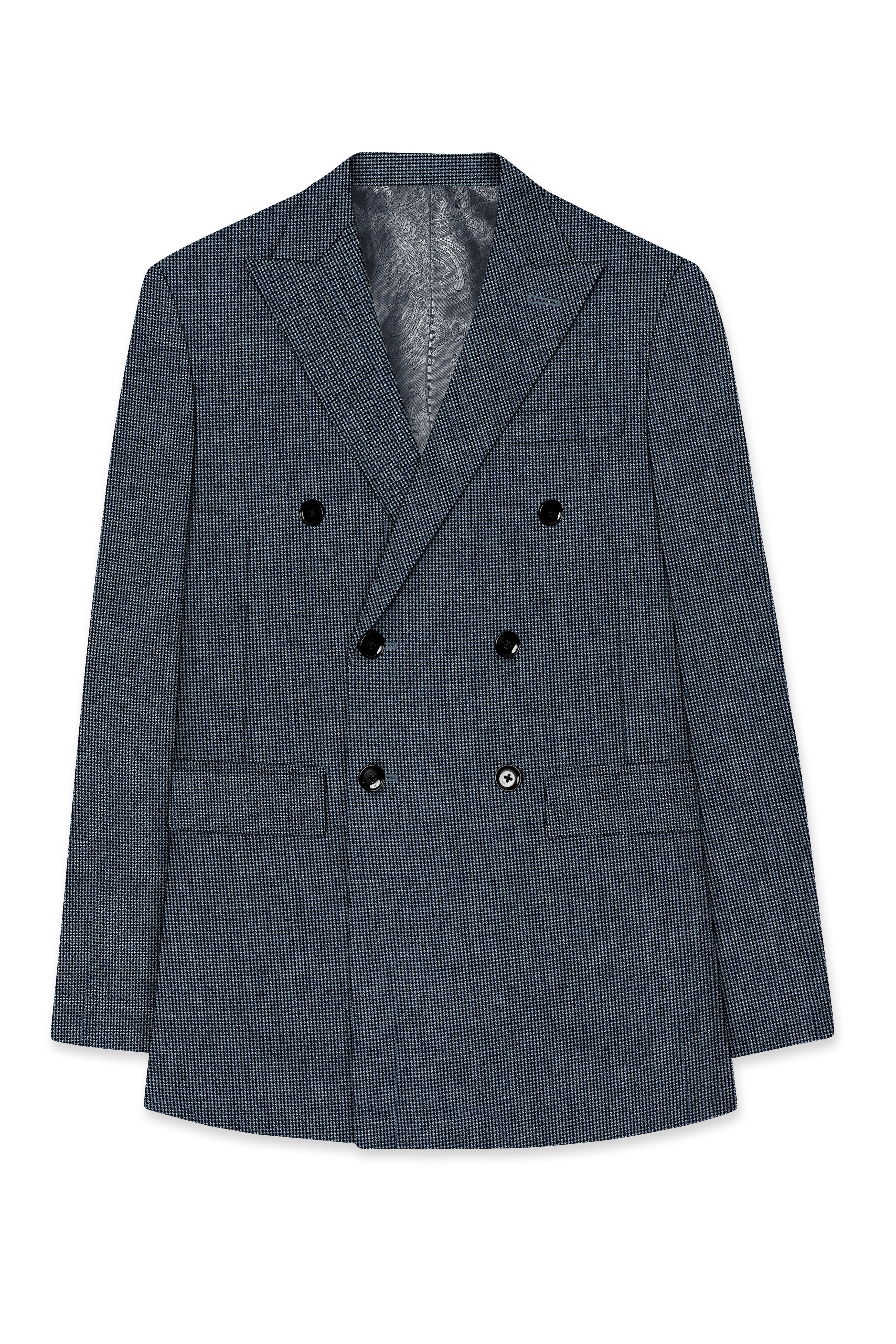 Pale Slate Gray and Black Premium Cotton Double Breasted Suit