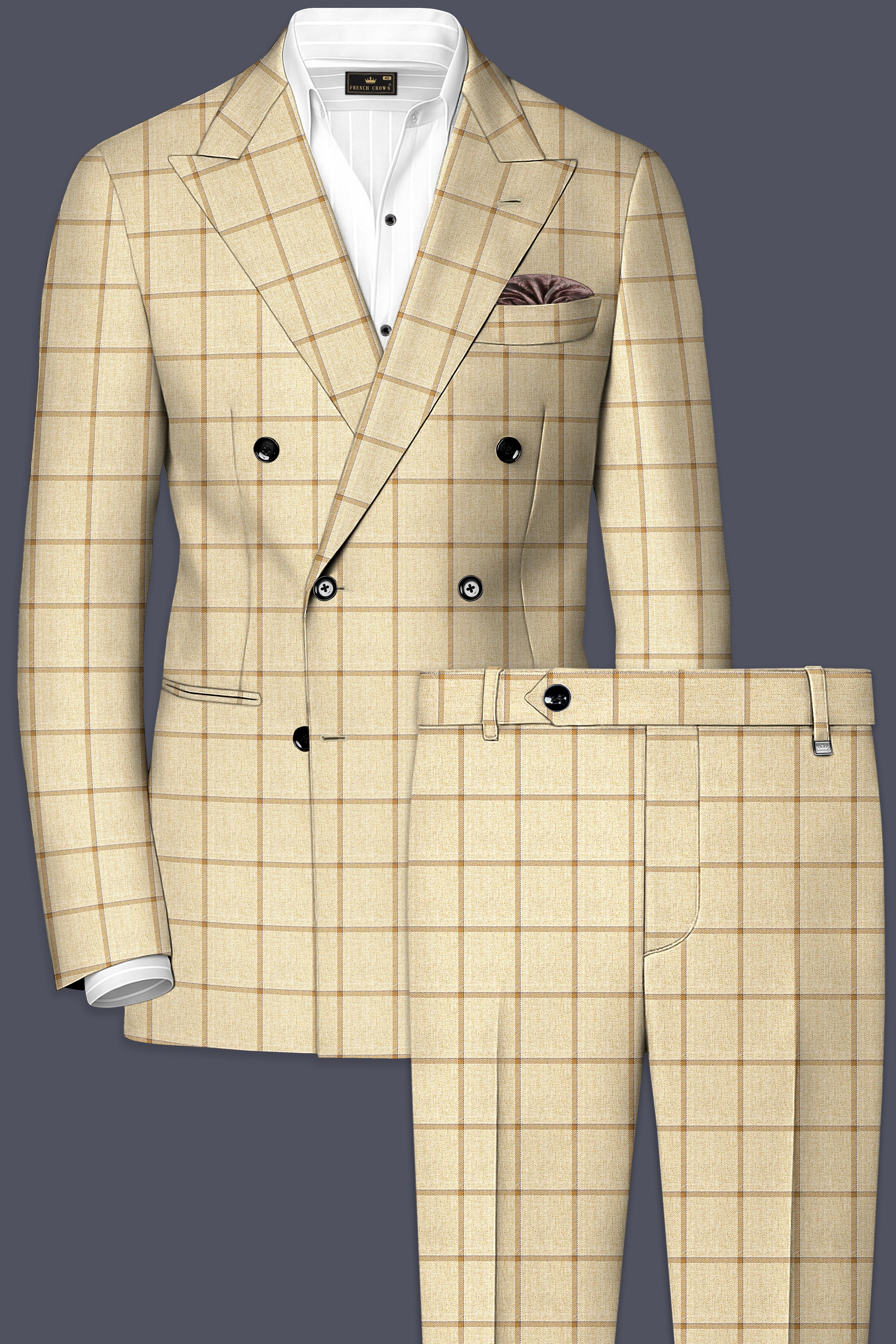 Rodeo Dust Brown Windowpane Double Breasted Suit