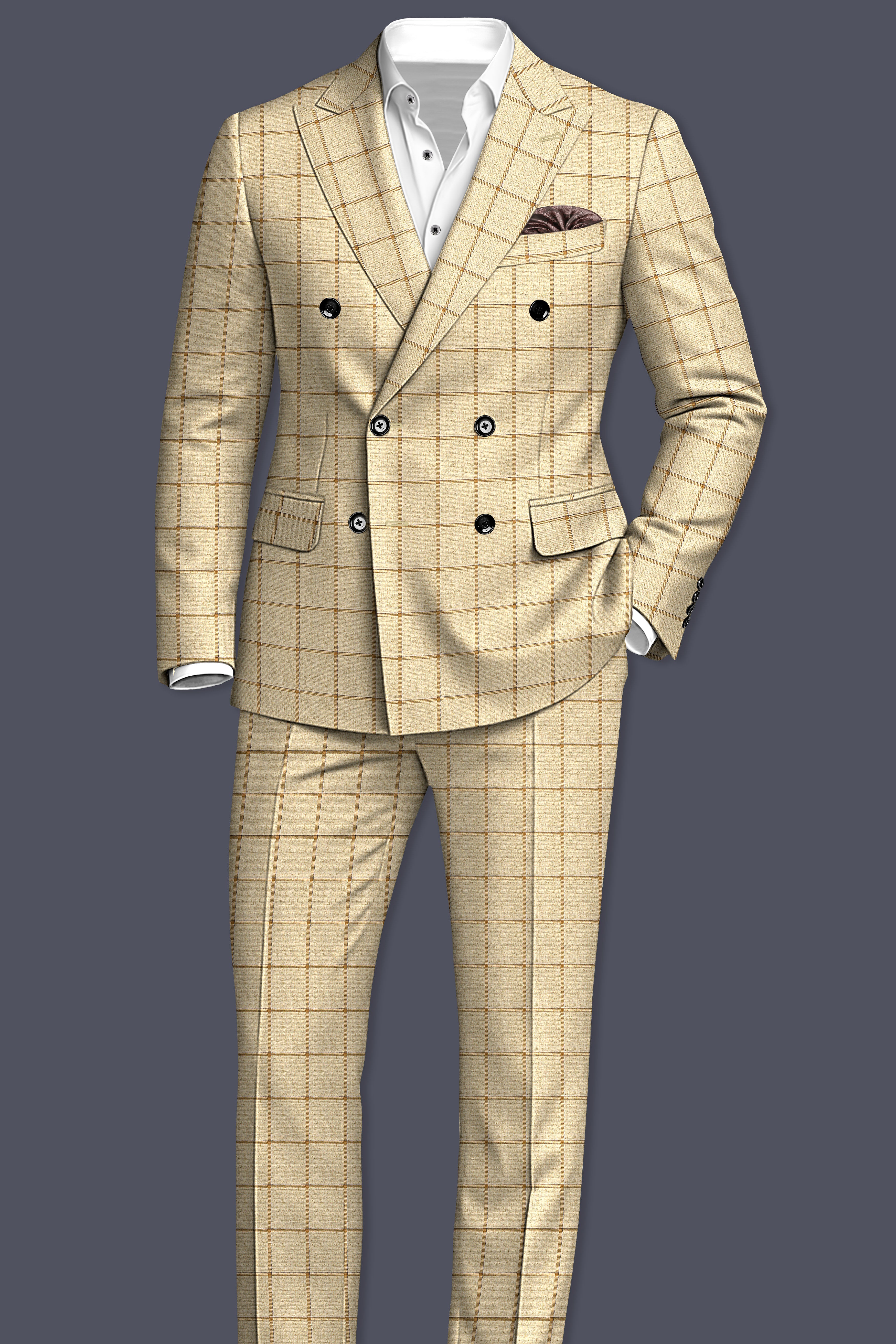 Rodeo Dust Brown Windowpane Double Breasted Suit