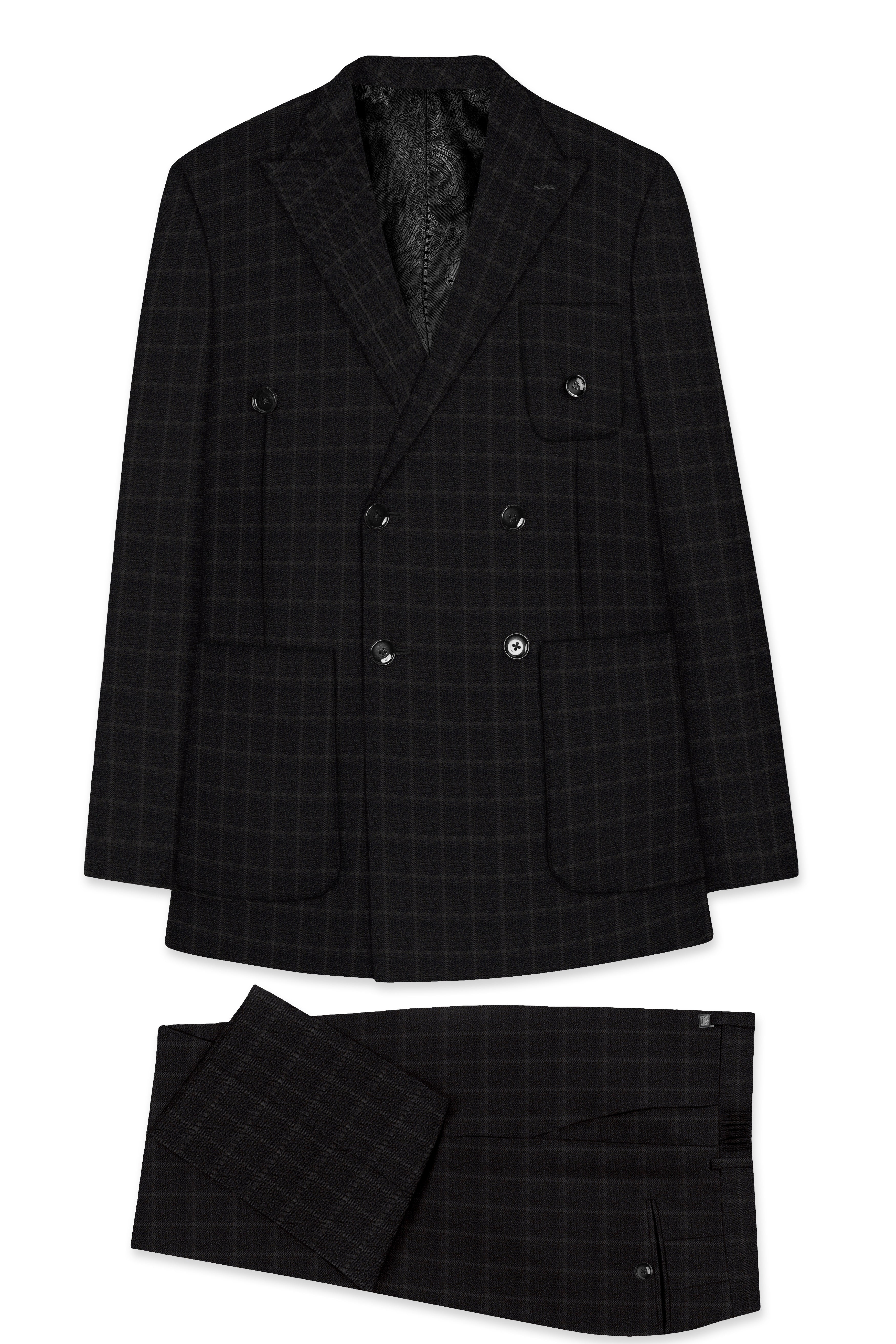 Zeus Light Black Windowpane Double Breasted Suit