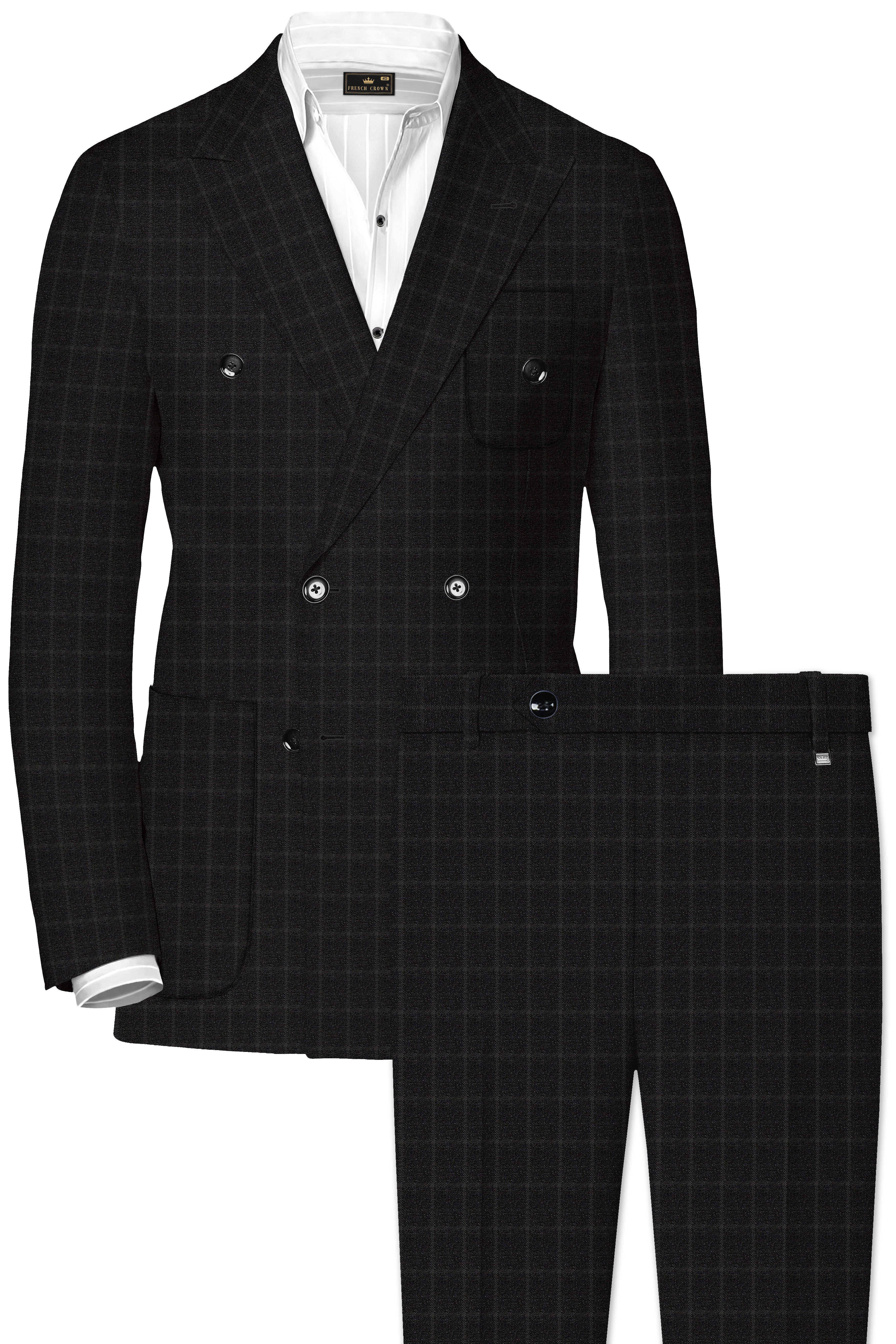 Zeus Light Black Windowpane Double Breasted Suit