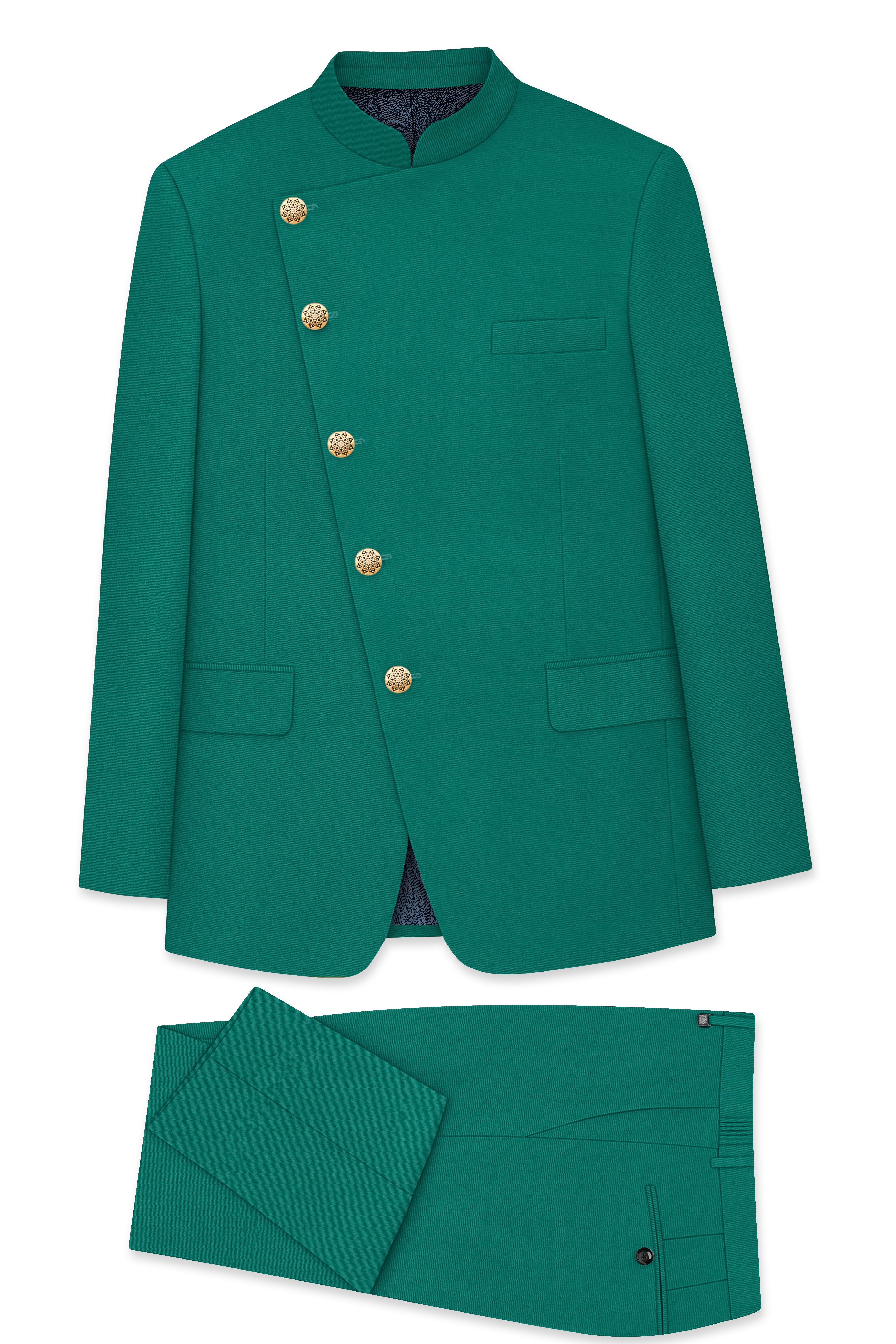 Stromboli Green Cross Placket Bandhgala Suit