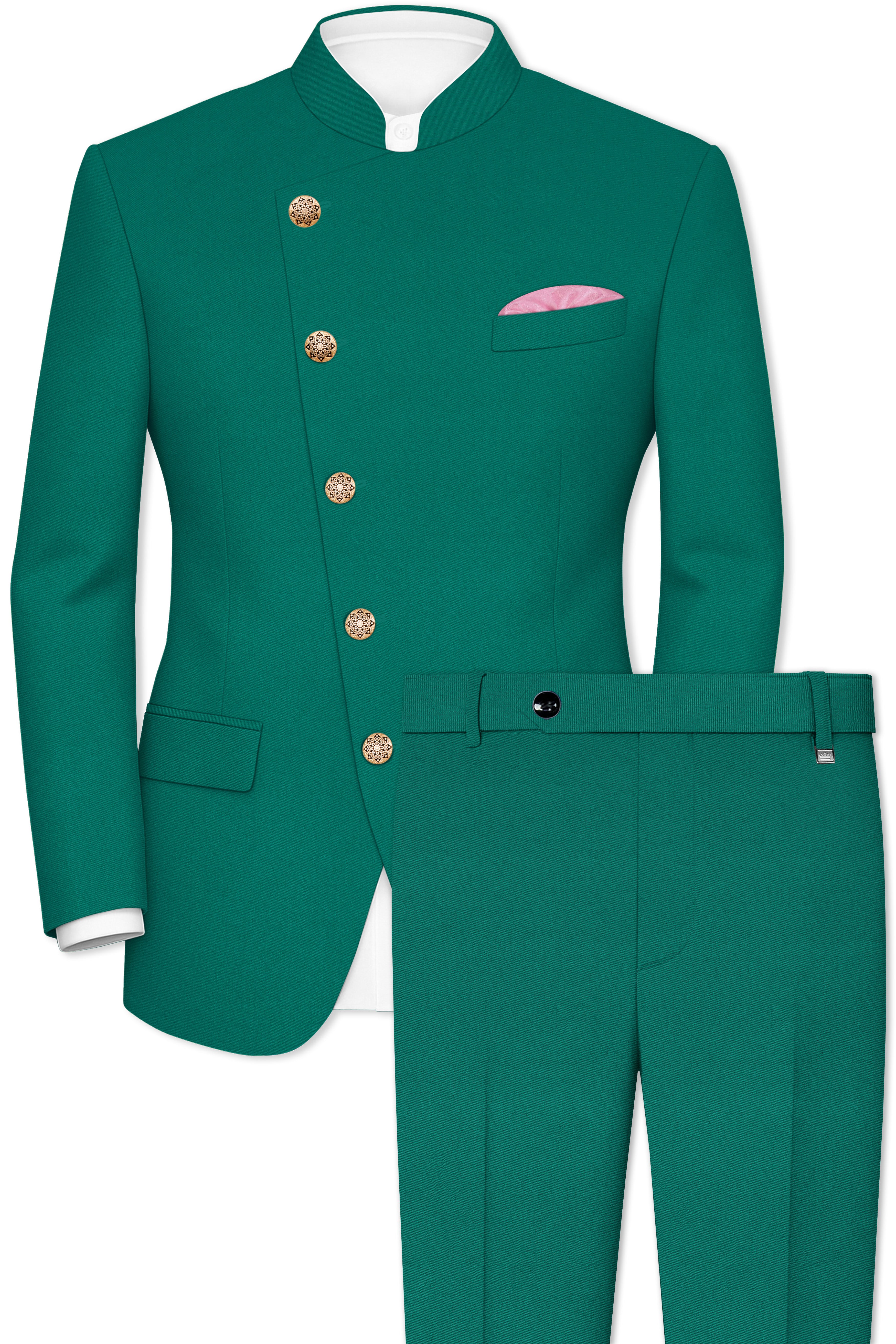Stromboli Green Cross Placket Bandhgala Suit