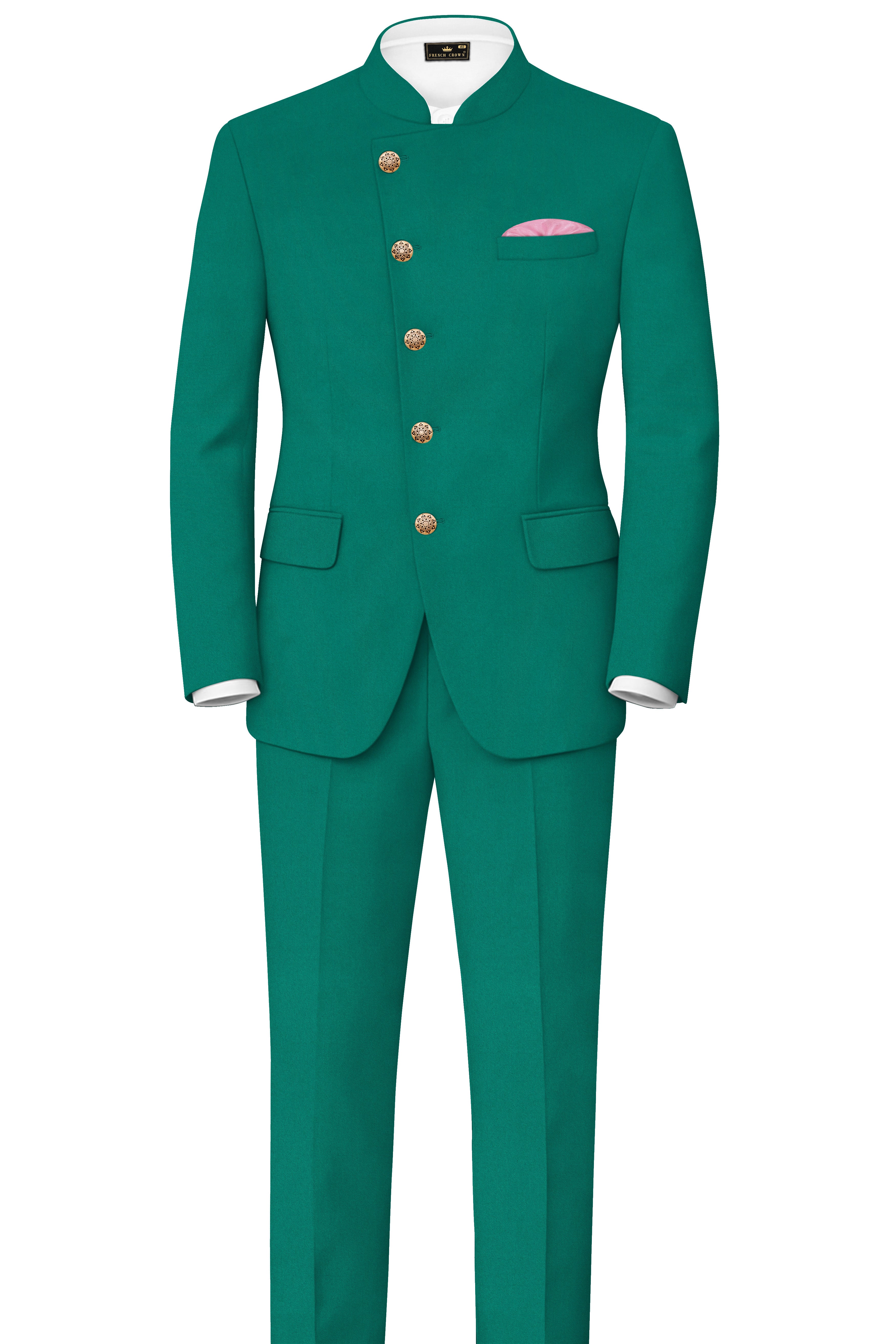 Stromboli Green Cross Placket Bandhgala Suit