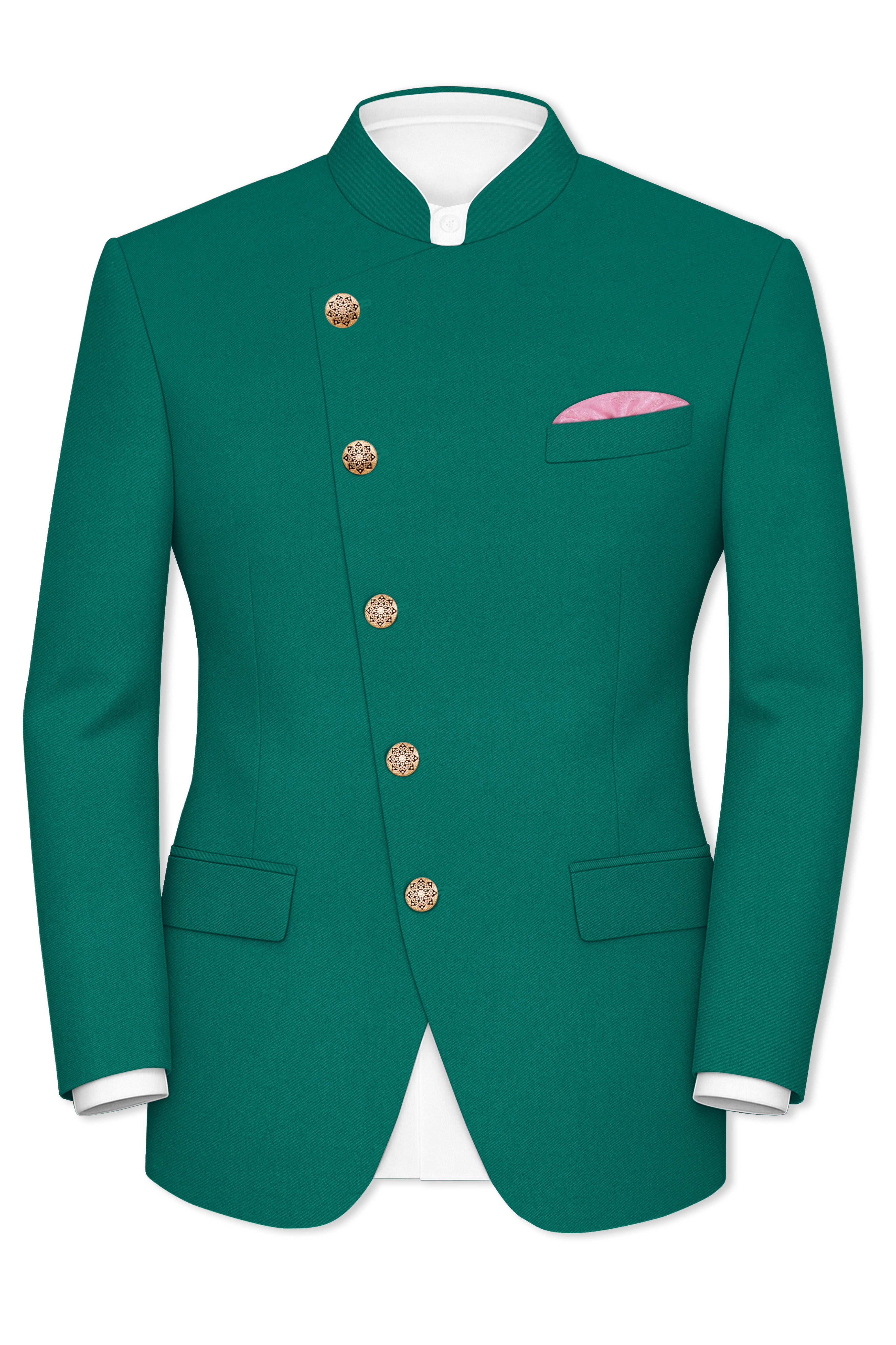 Stromboli Green Cross Placket Bandhgala Suit